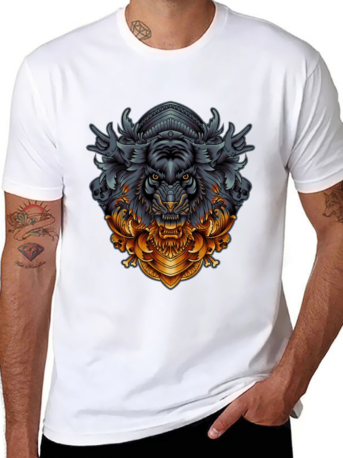 Tiger Ornamental Graphic Black T-Shirt