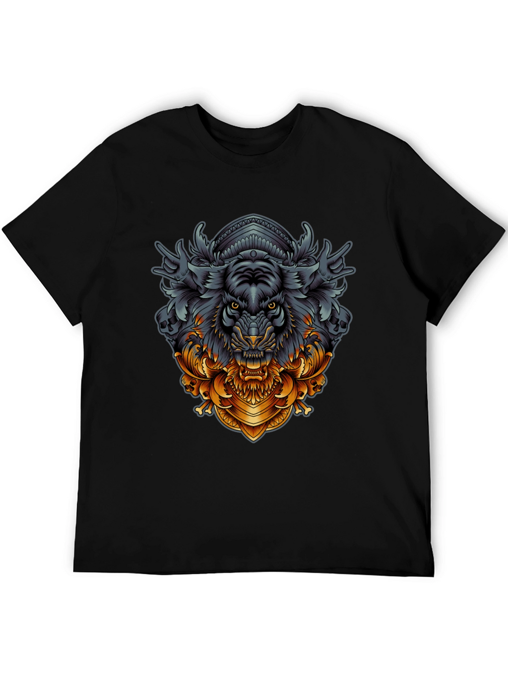 Tiger Ornamental Graphic Black T-Shirt
