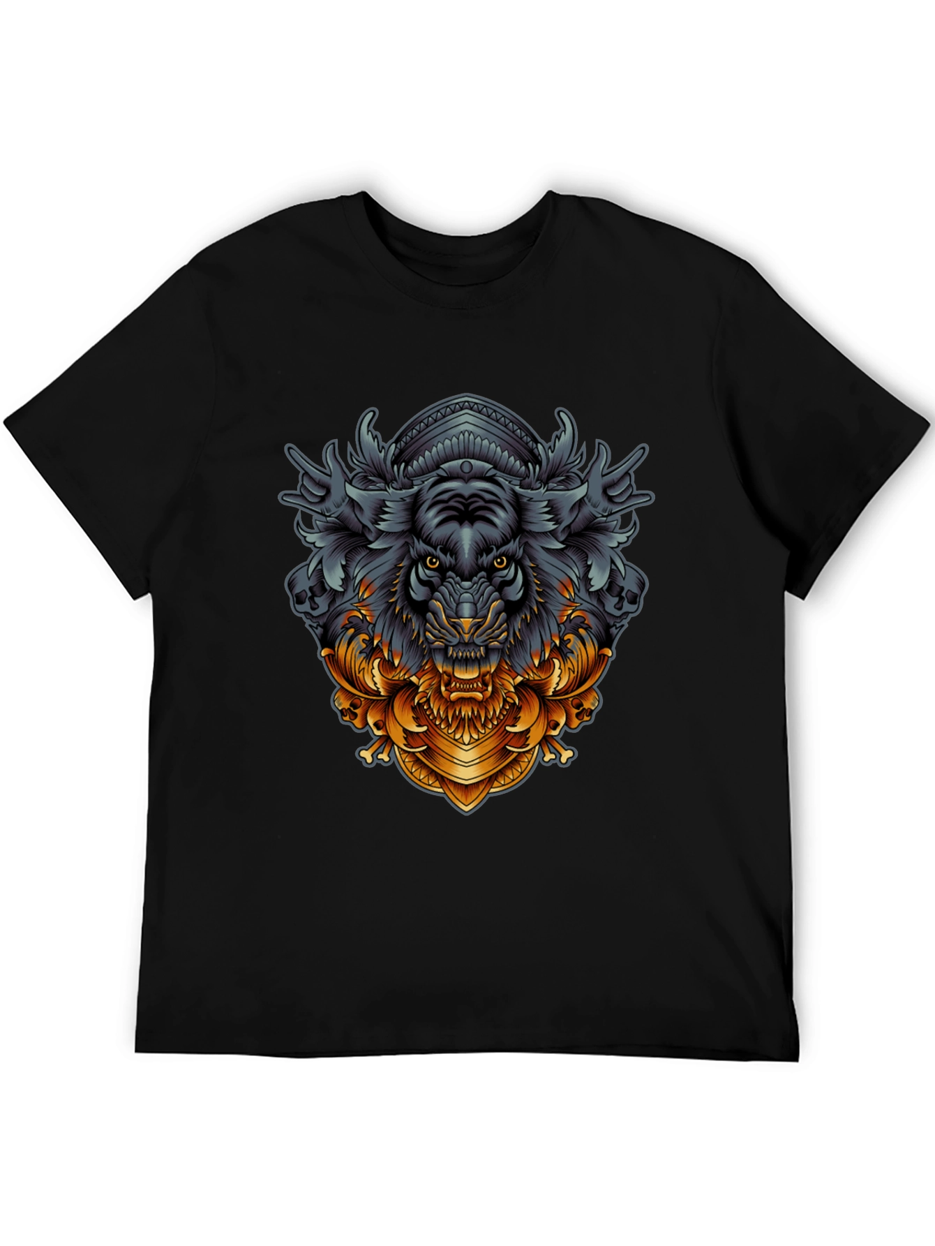 Tiger Ornamental Graphic Black T-Shirt