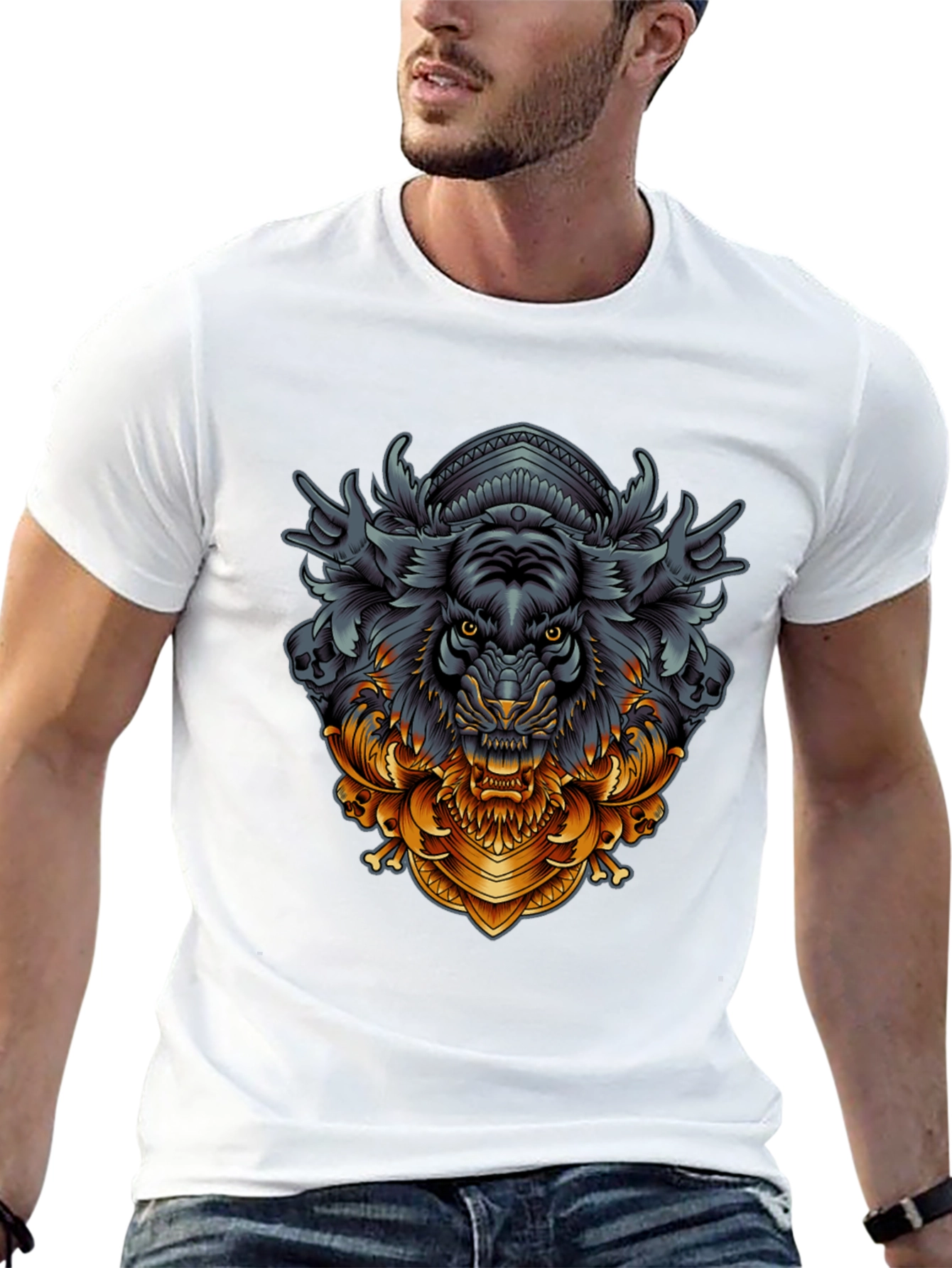 Tiger Ornamental Graphic Black T-Shirt