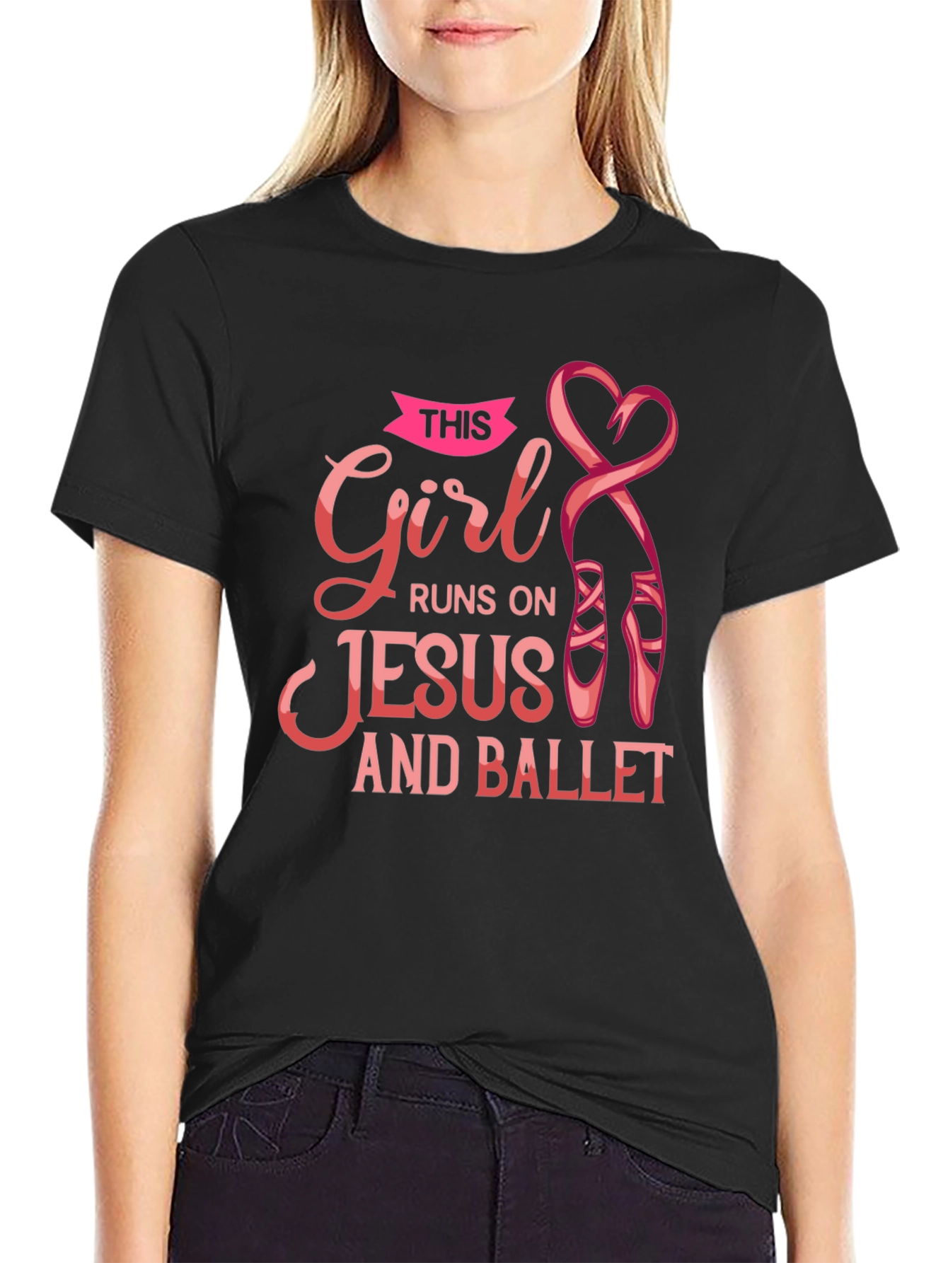 Girl Runs on Jesus and Ballet Black T-Shirt