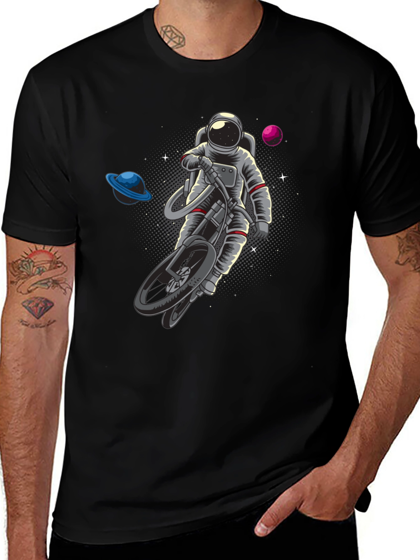 Astronaut Riding Bike in Space T-Shirt