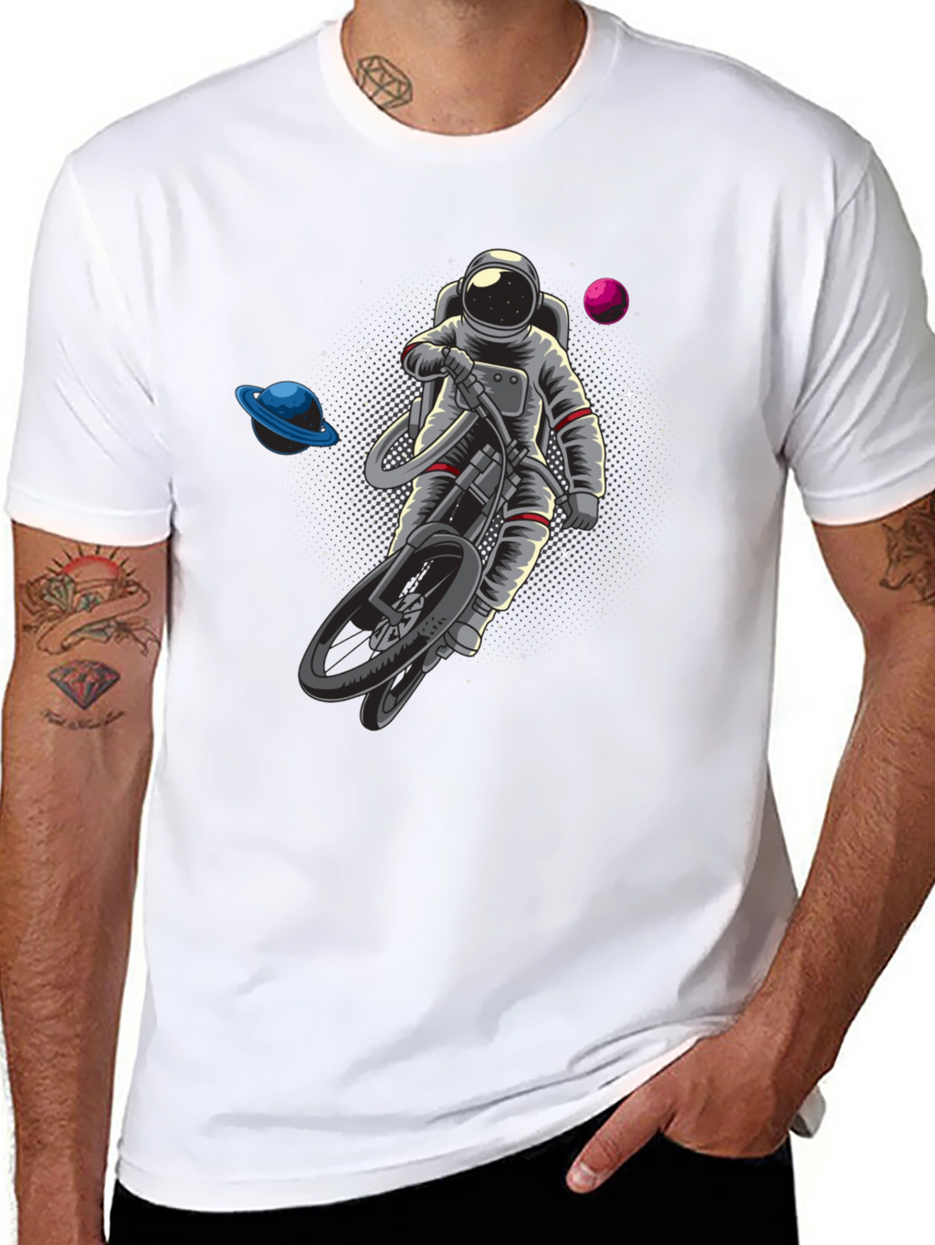 Astronaut Riding Bike in Space T-Shirt