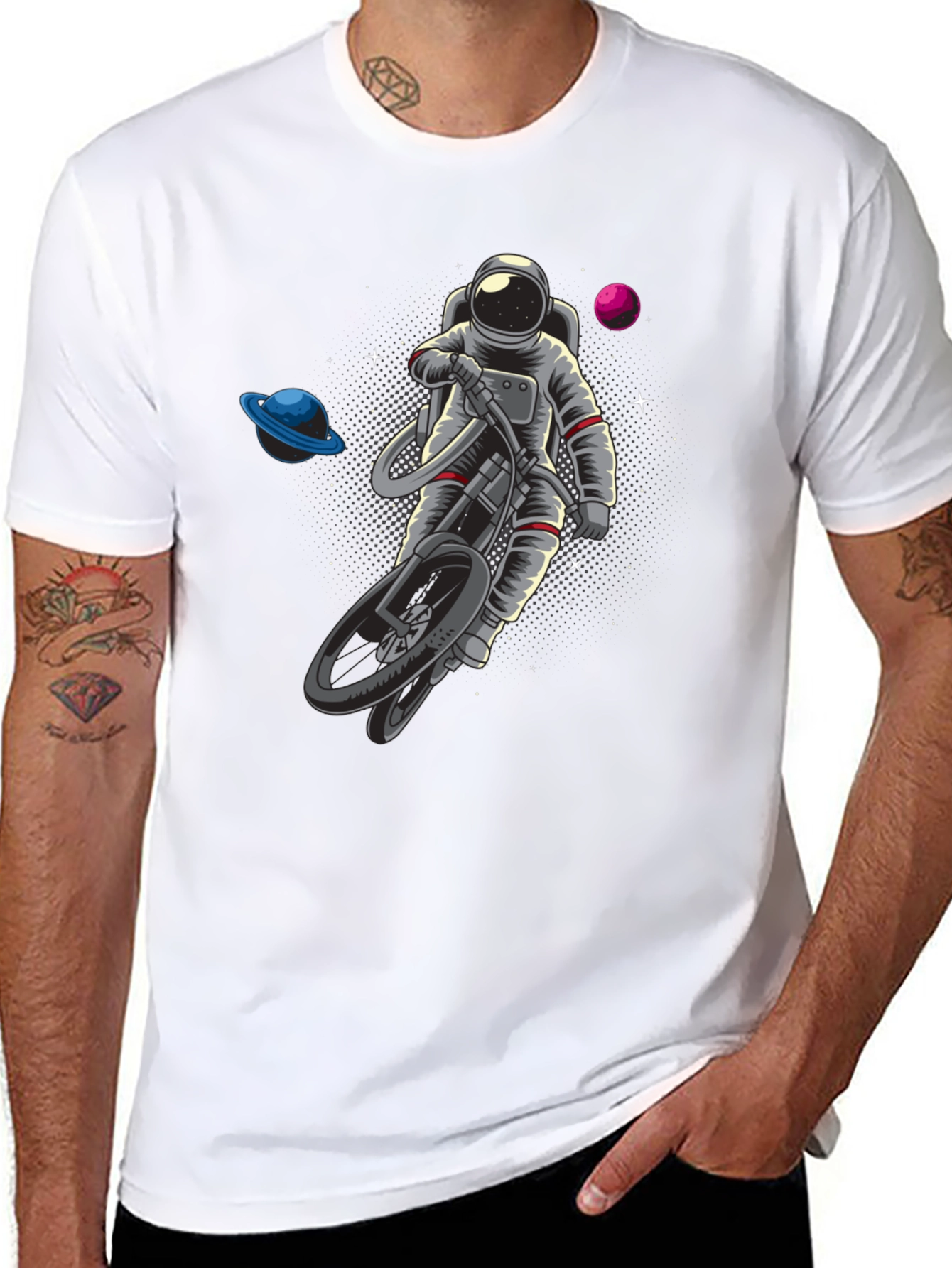 Astronaut Riding Bike in Space T-Shirt