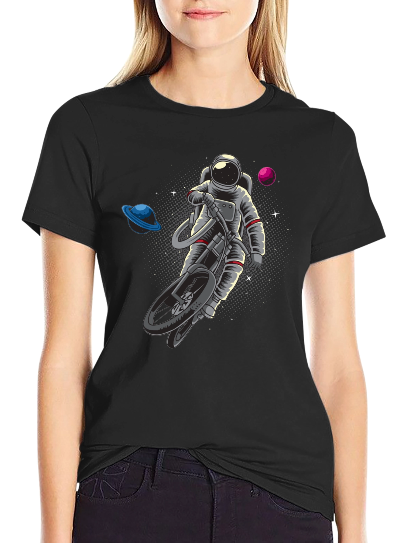 Astronaut Riding Bike in Space T-Shirt