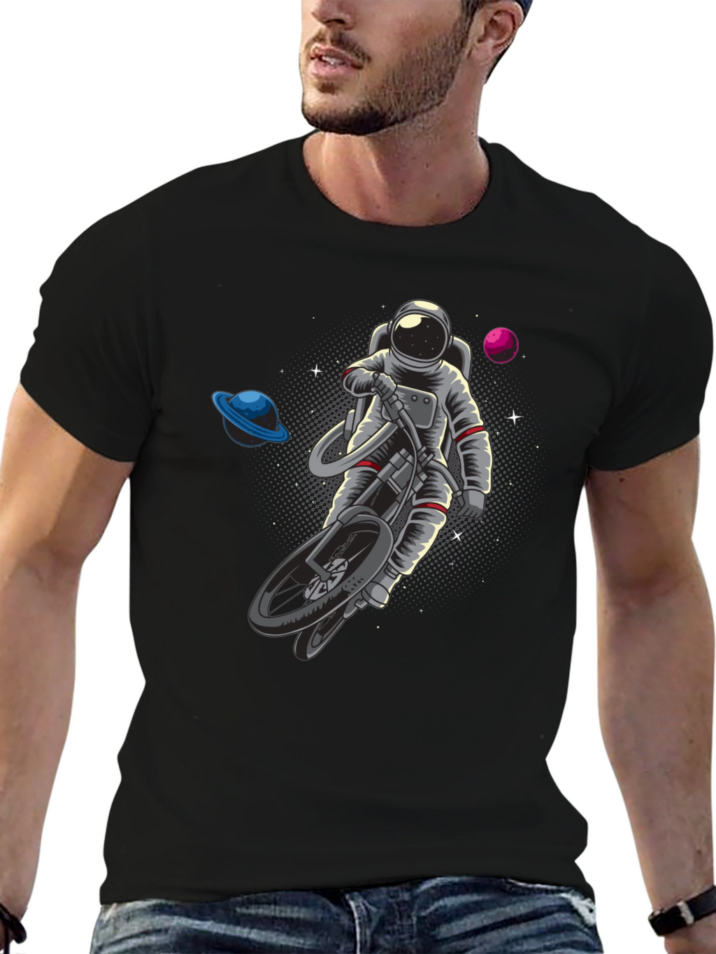 Astronaut Riding Bike in Space T-Shirt