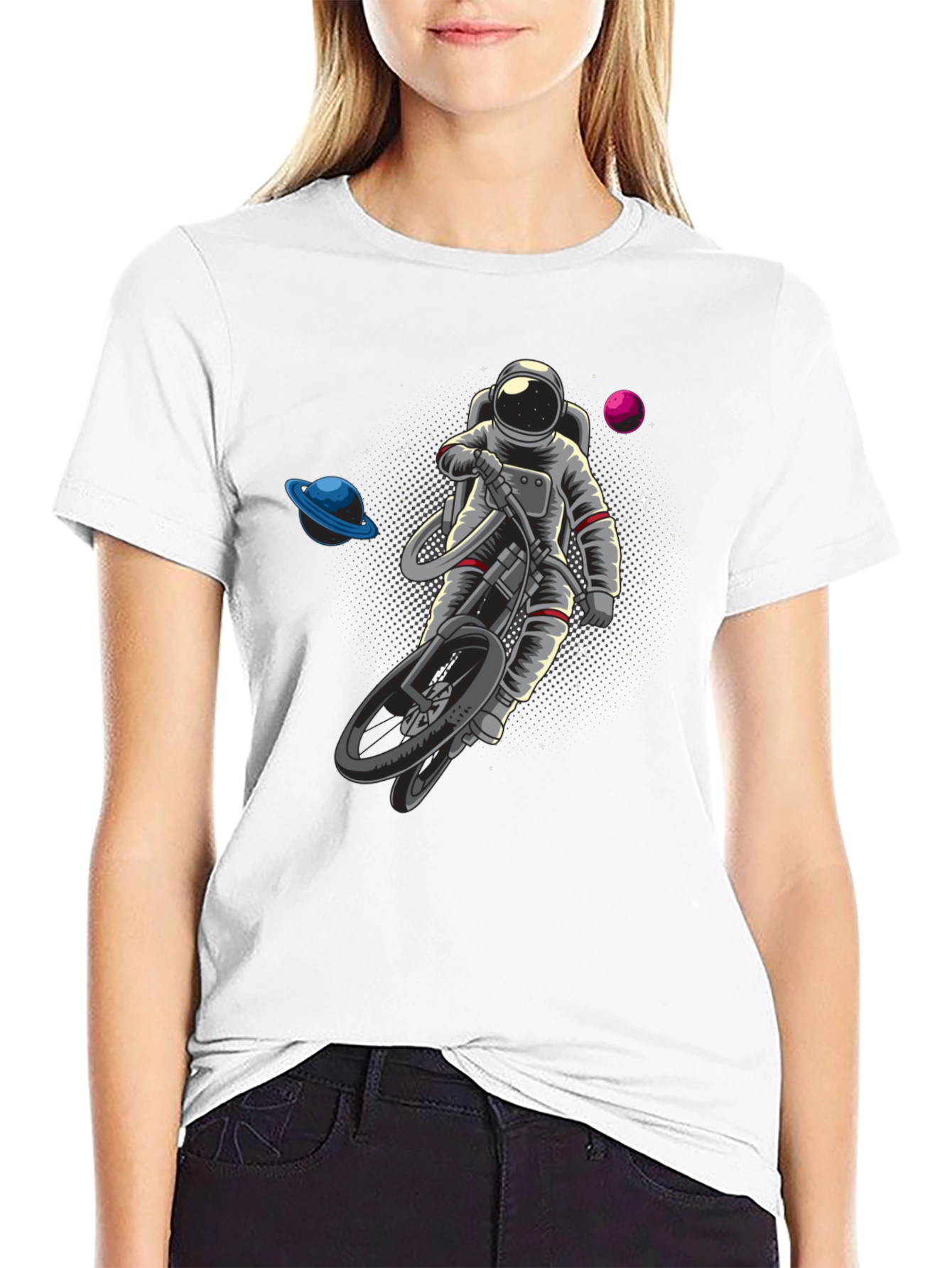 Astronaut Riding Bike in Space T-Shirt
