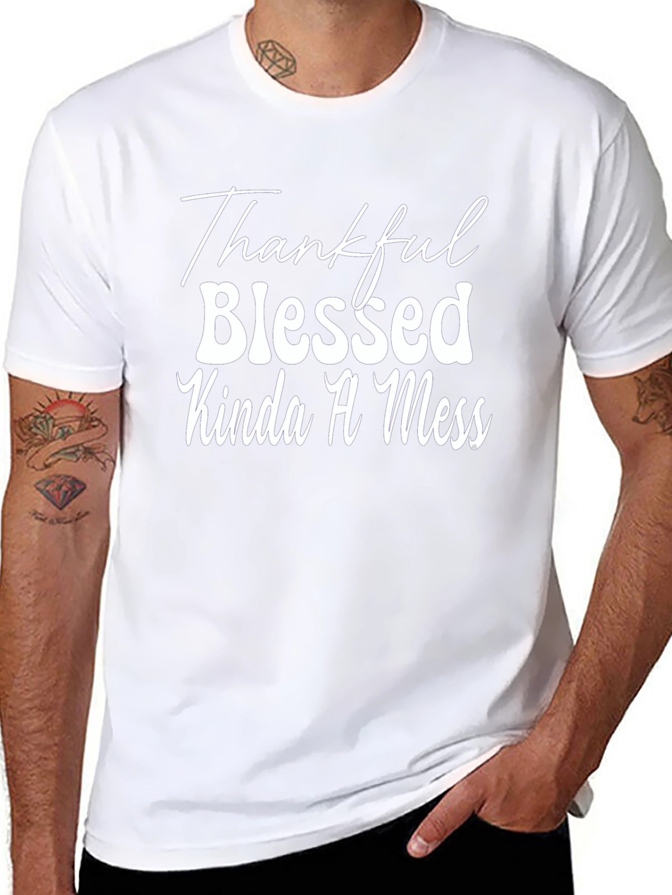 Thankful Blessed Kinda A Mess Black Tee