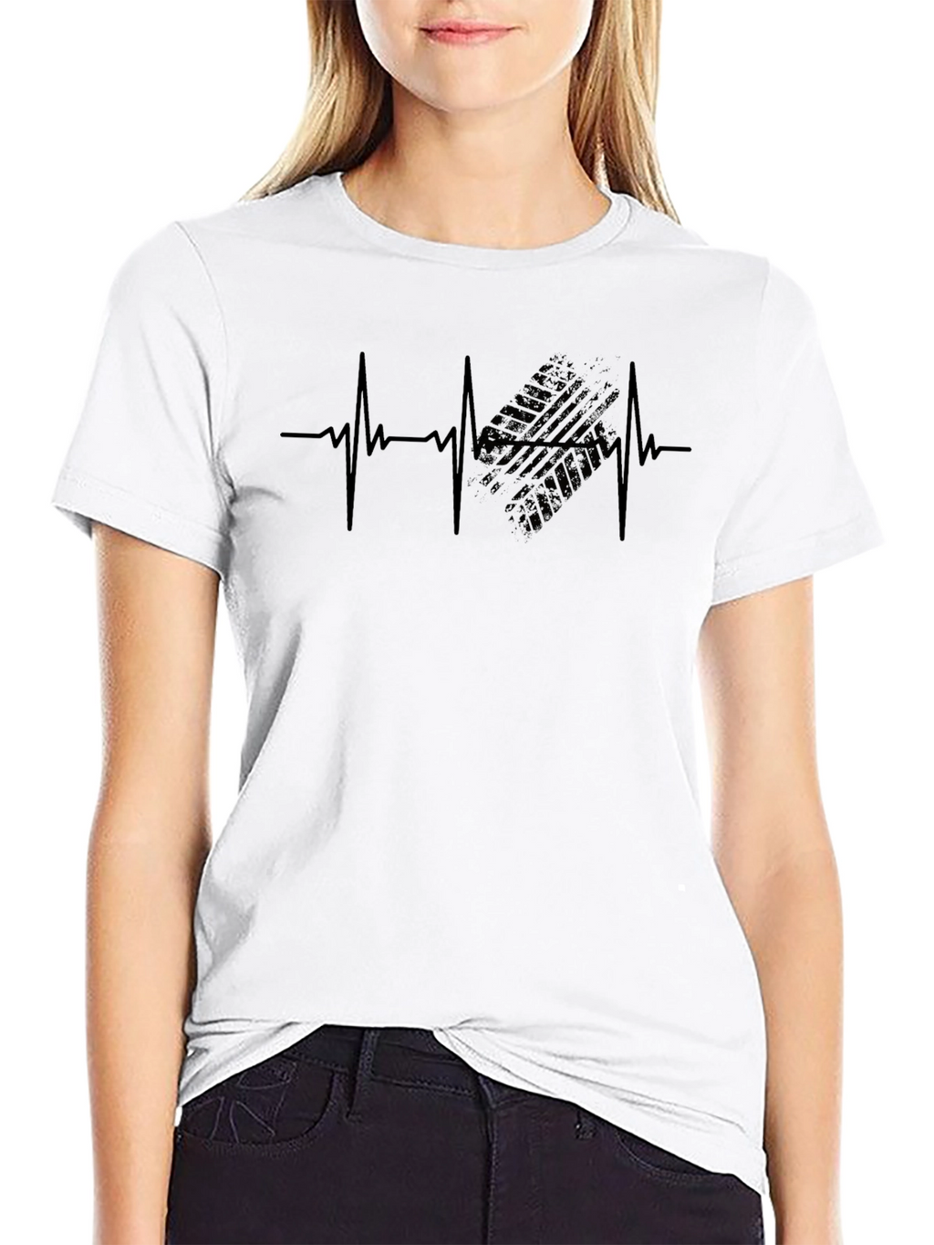 Heartbeat Tire Track T-Shirt - Mens Black Graphic Tee