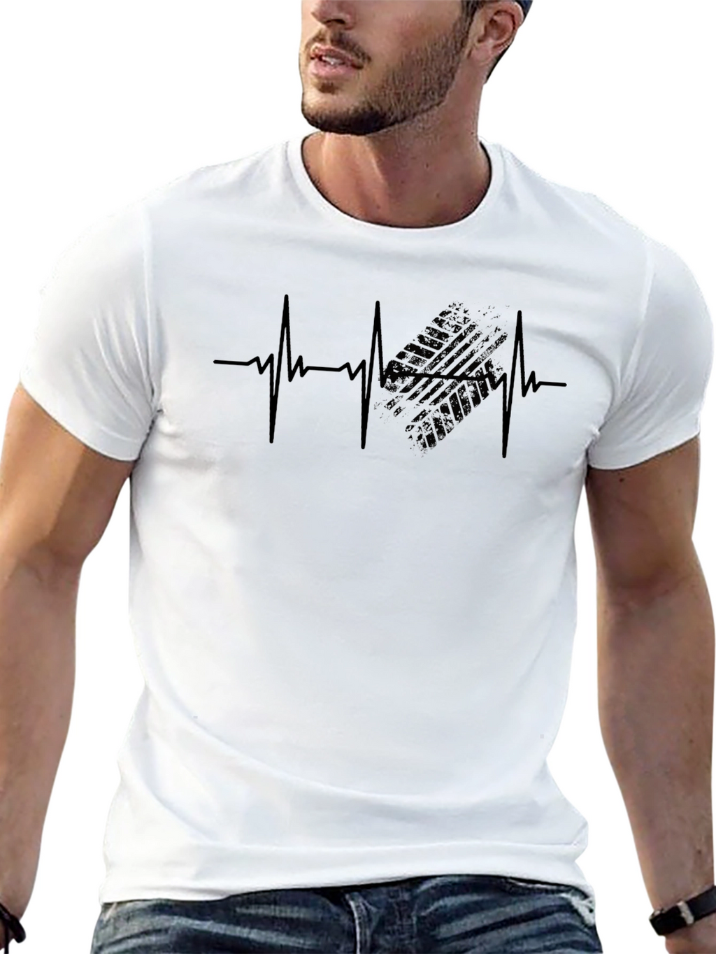 Heartbeat Tire Track T-Shirt - Mens Black Graphic Tee