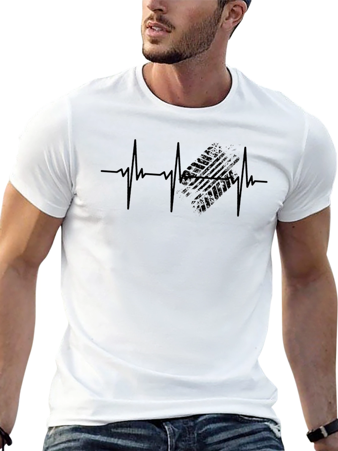 Heartbeat Tire Track T-Shirt - Mens Black Graphic Tee