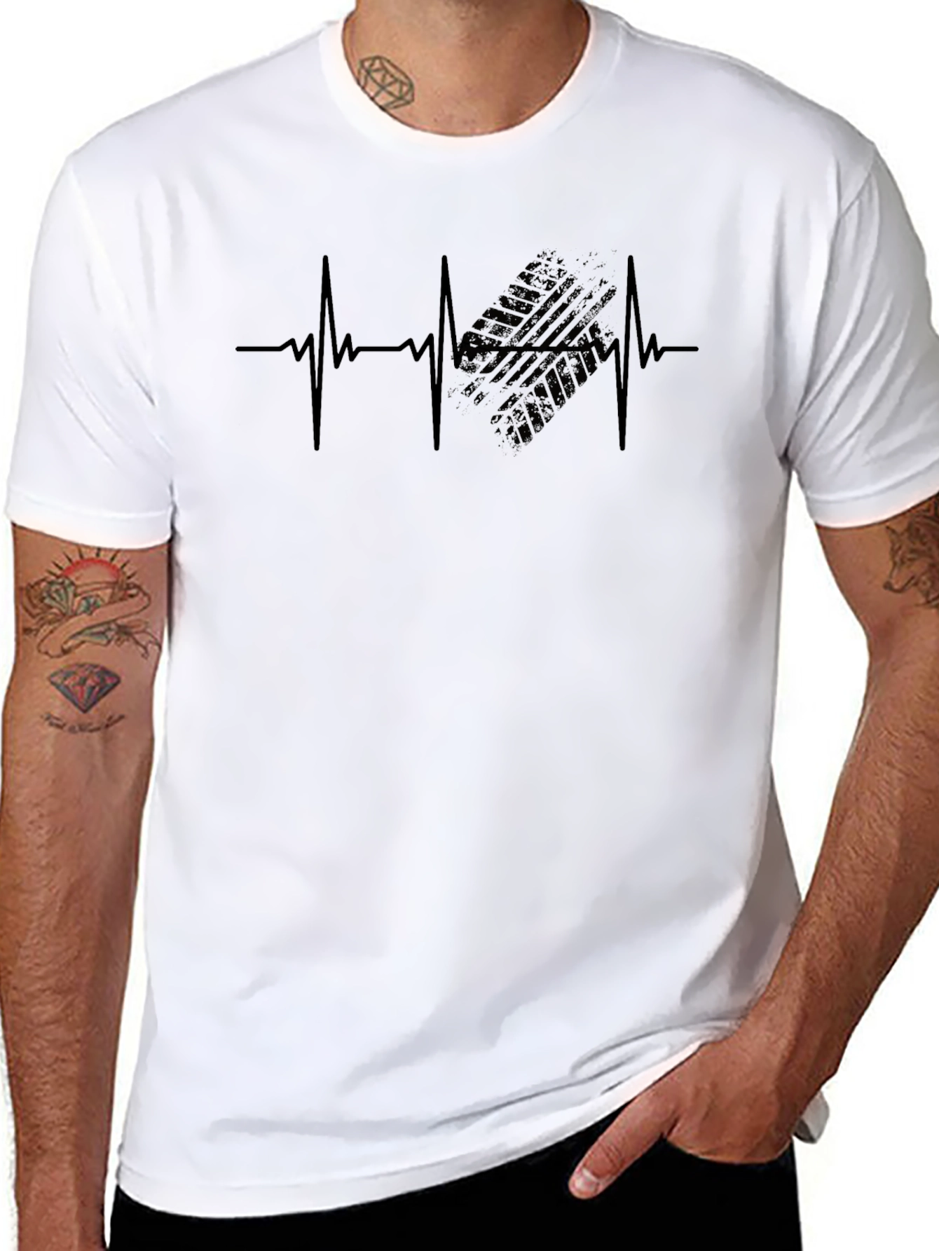Heartbeat Tire Track T-Shirt - Mens Black Graphic Tee