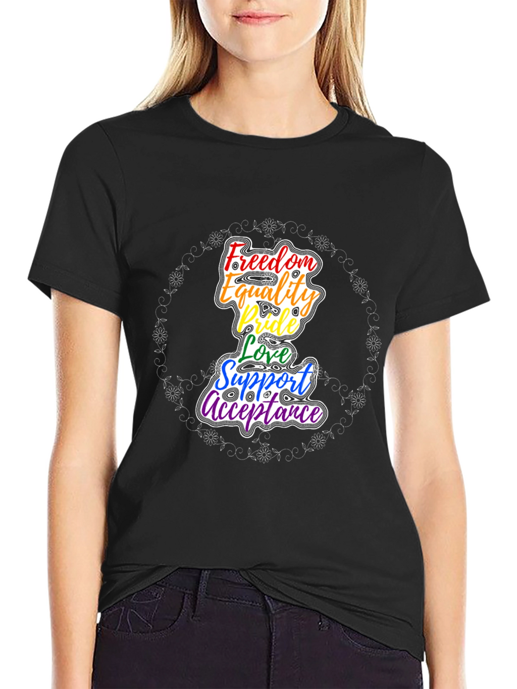 Pride Rainbow Graphic T-Shirt - Freedom Equality Love
