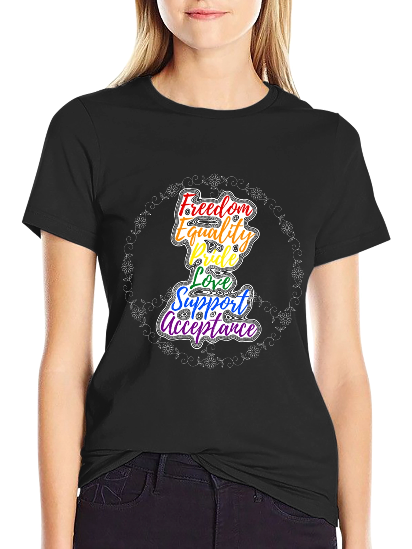 Pride Rainbow Graphic T-Shirt - Freedom Equality Love