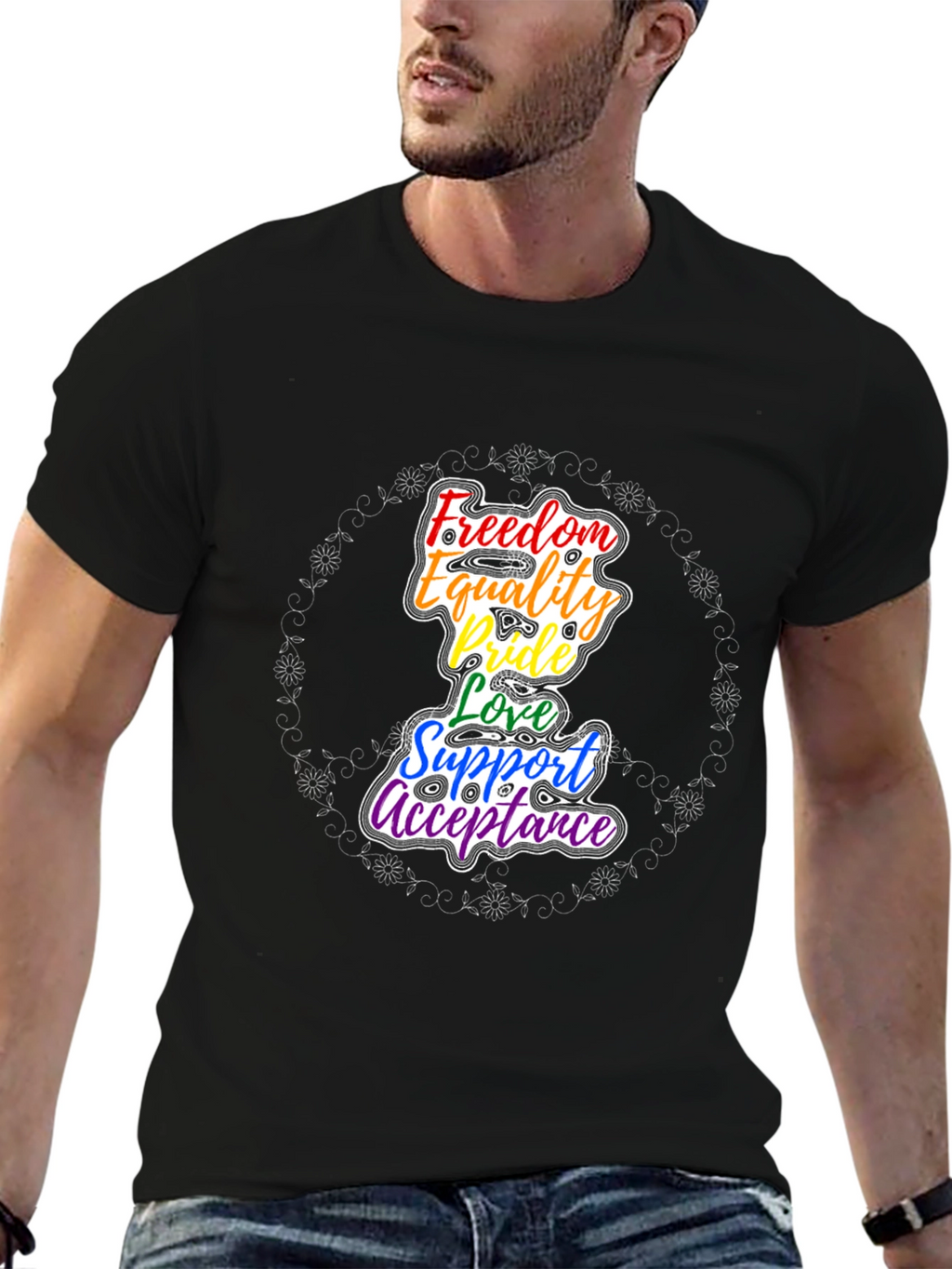 Pride Rainbow Graphic T-Shirt - Freedom Equality Love