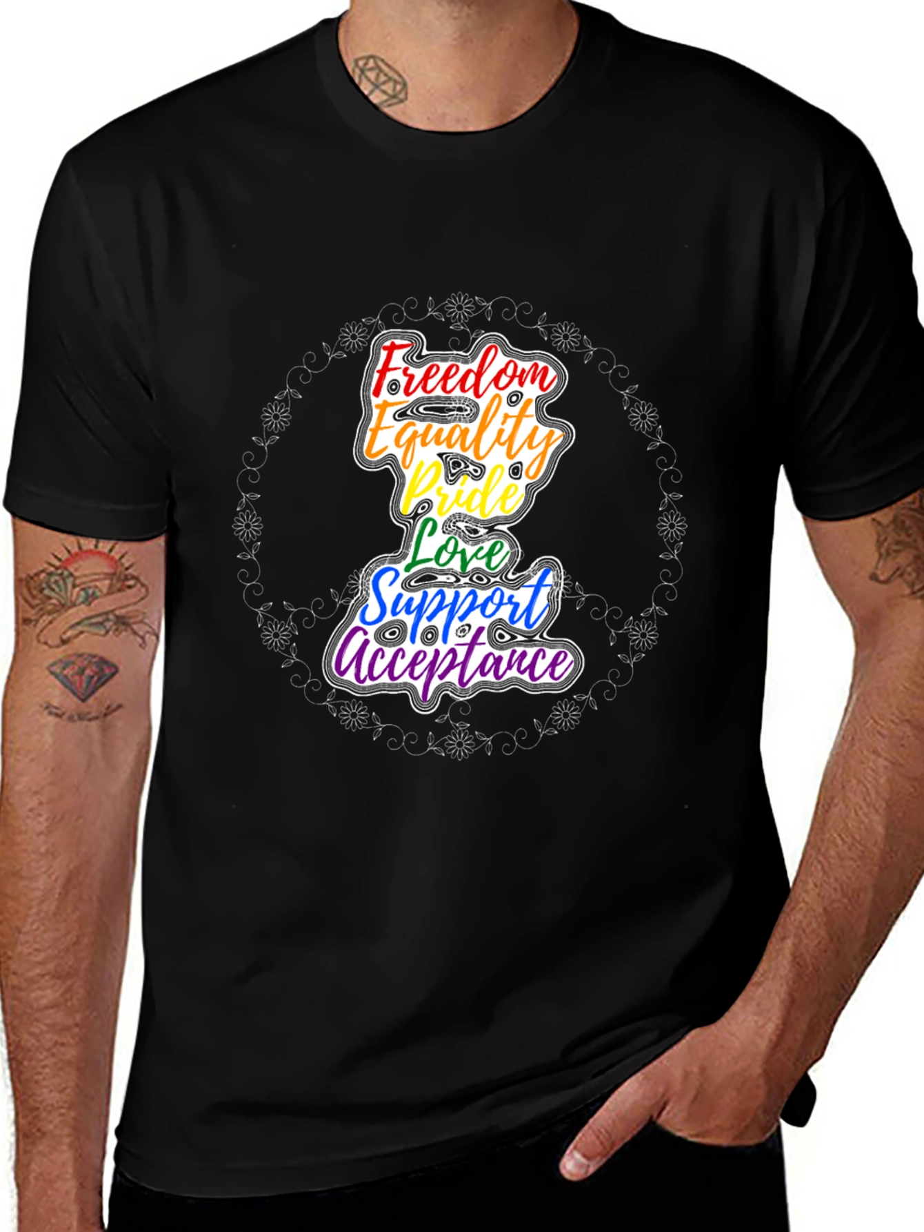 Pride Rainbow Graphic T-Shirt - Freedom Equality Love