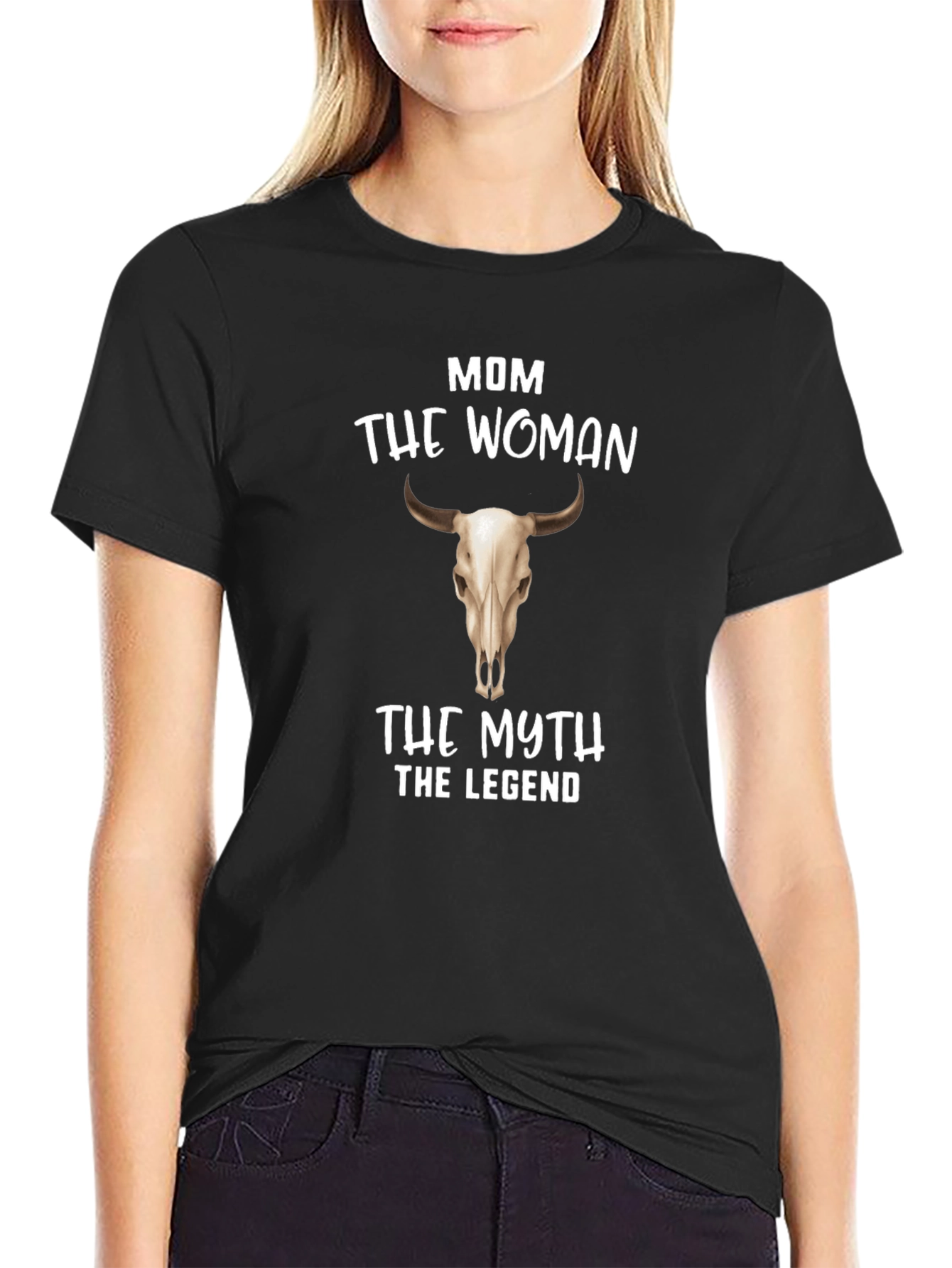 Mom The Woman The Myth The Legend Bull Skull Graphic Tee