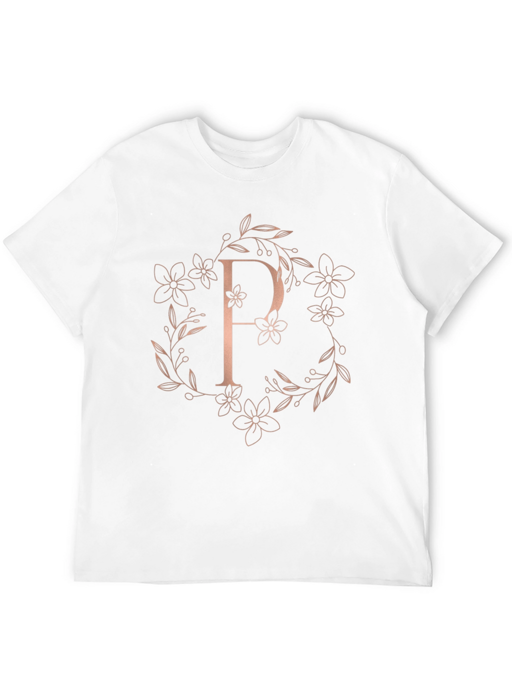 Elegant Floral P Letter Black T-Shirt