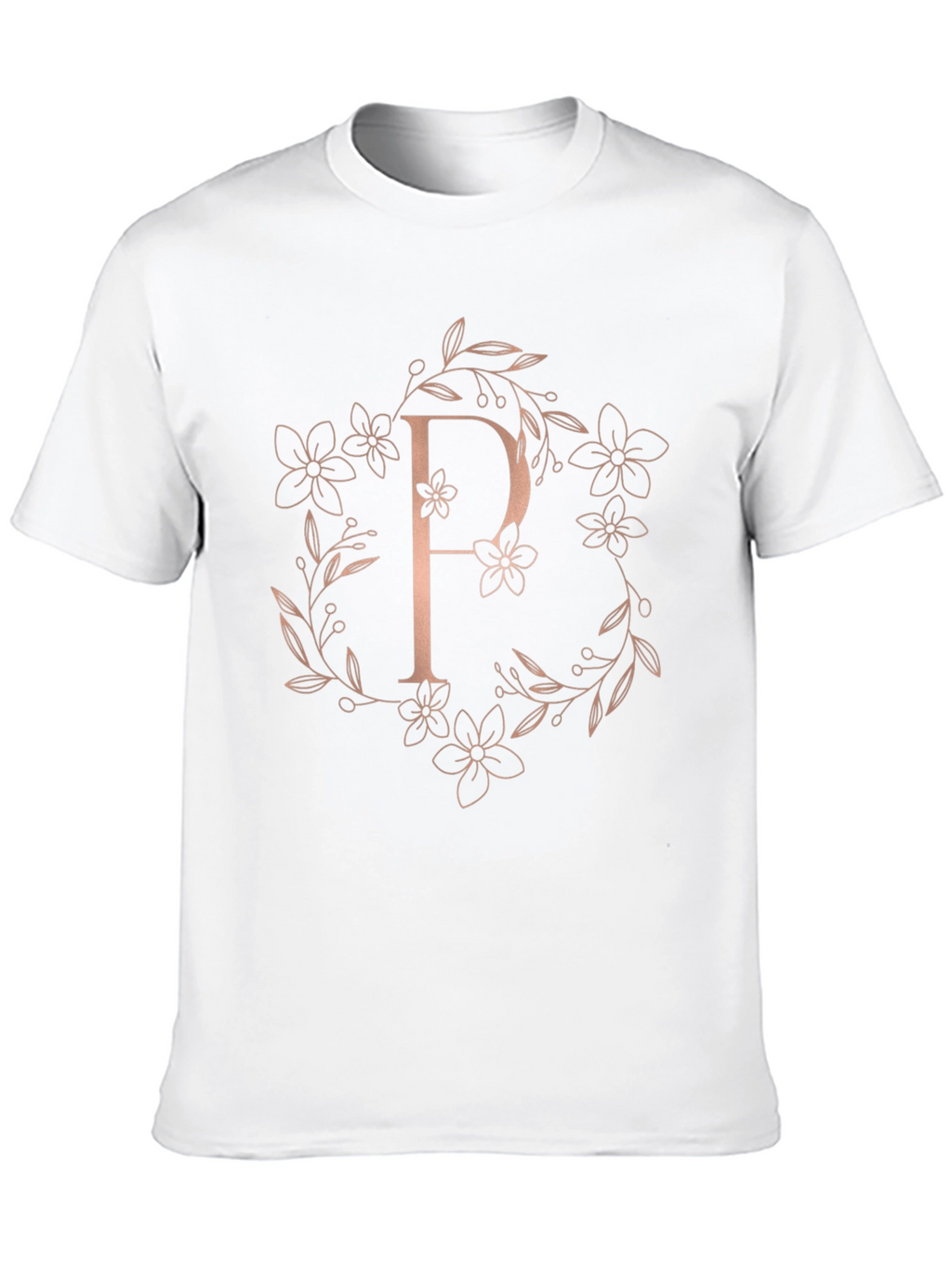 Elegant Floral P Letter Black T-Shirt