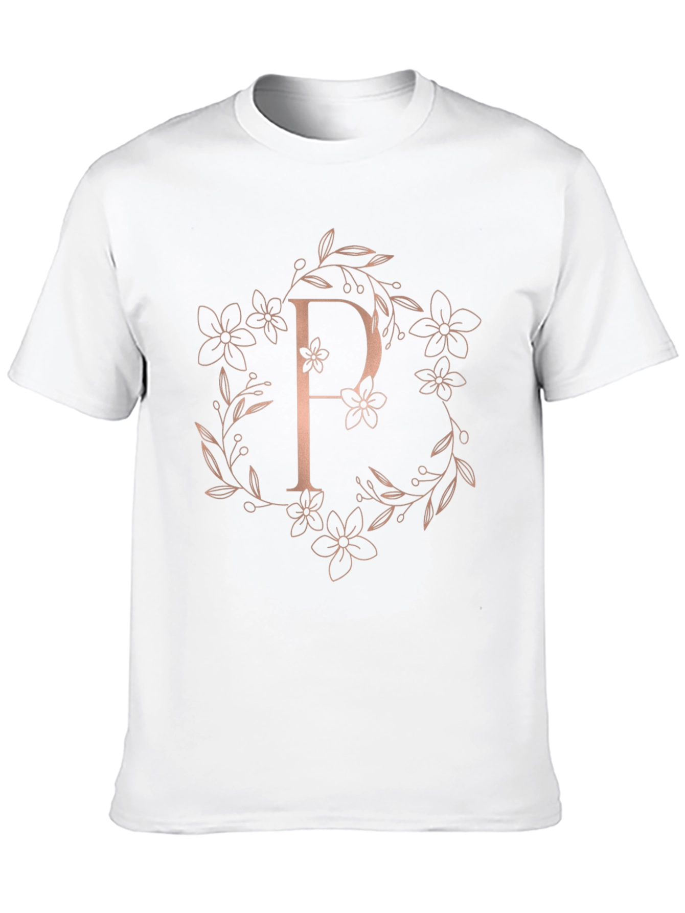 Elegant Floral P Letter Black T-Shirt