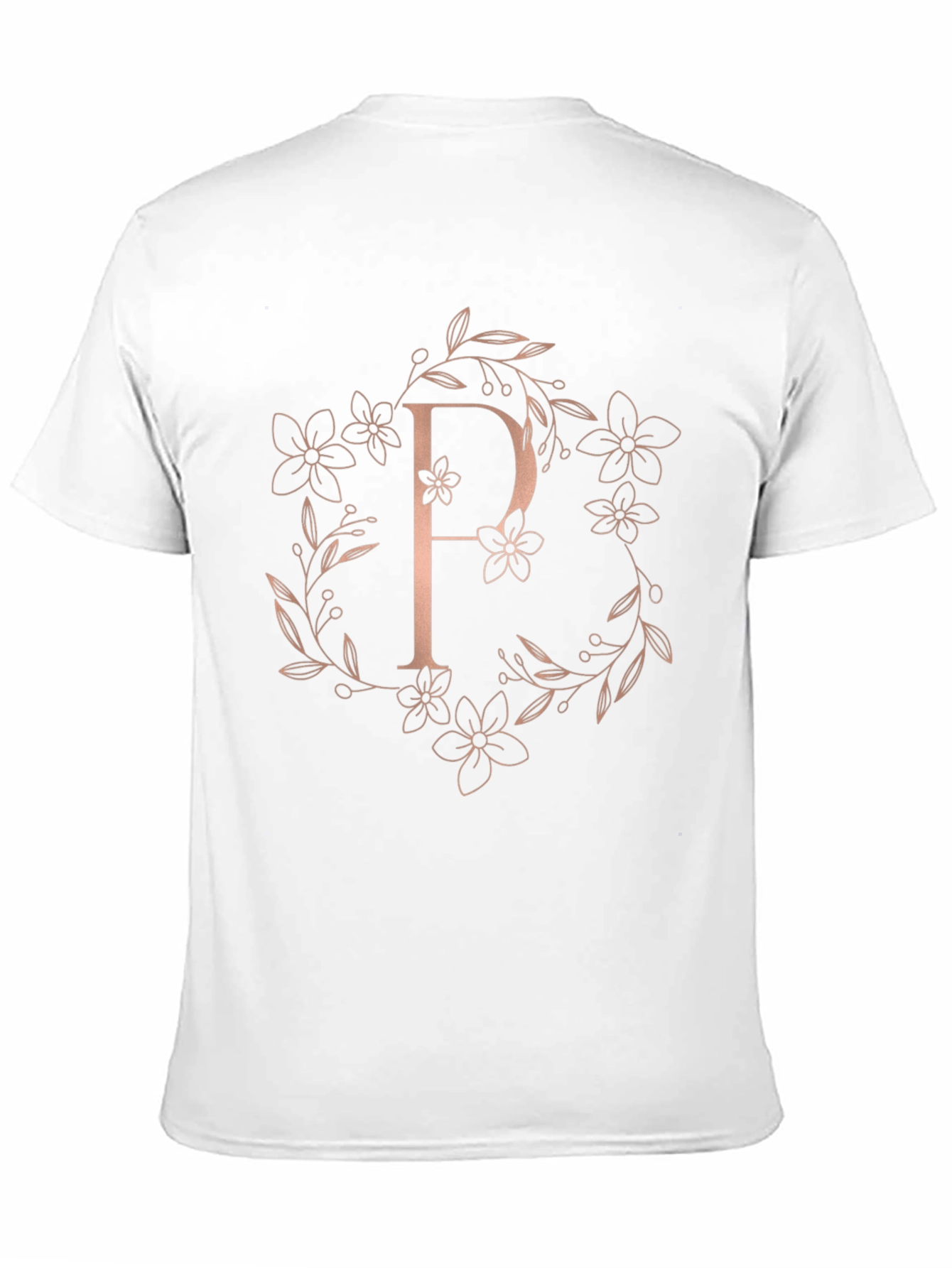 Elegant Floral P Letter Black T-Shirt