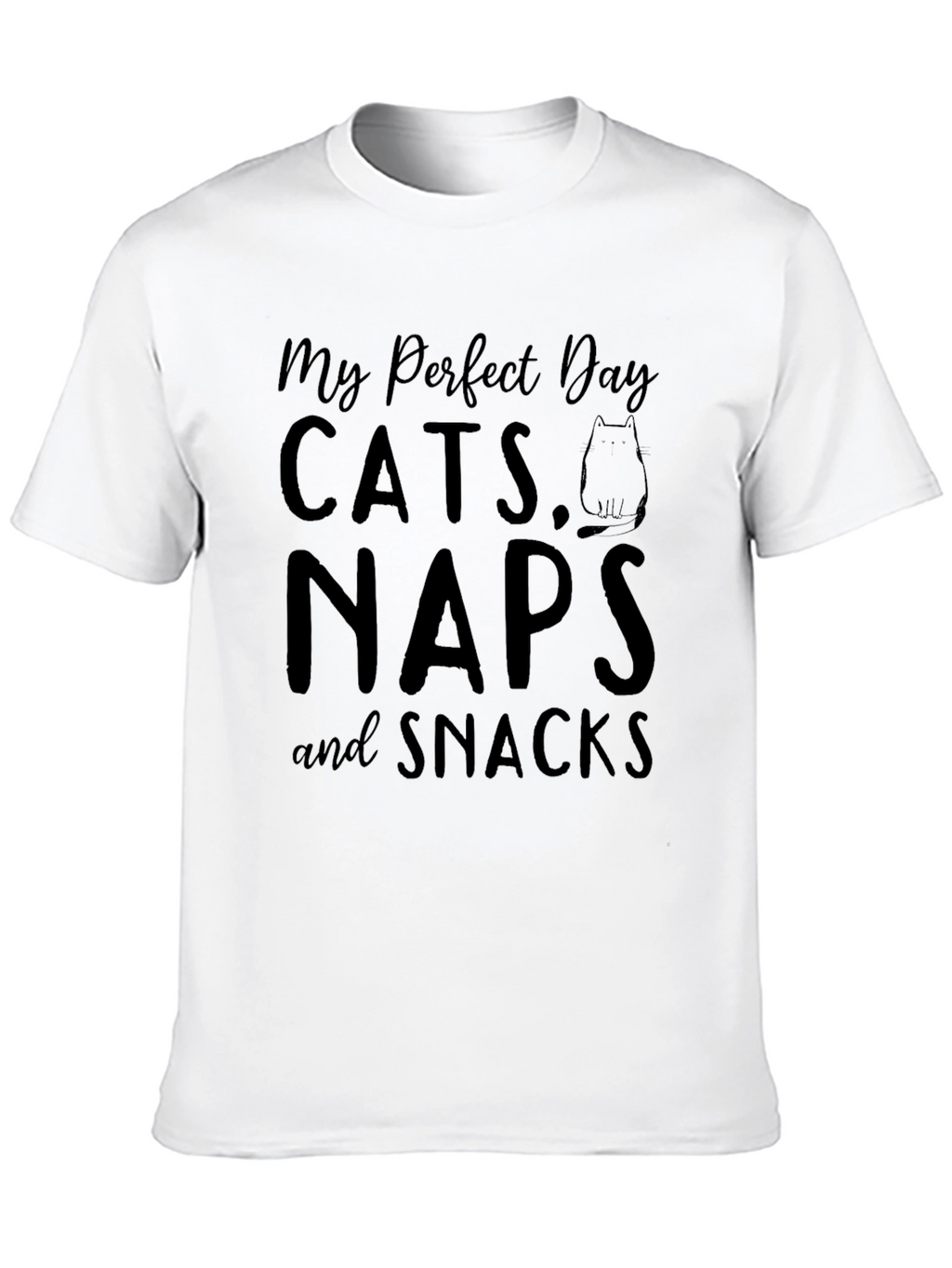 My Perfect Day: Cats Naps & Snacks Black T-Shirt