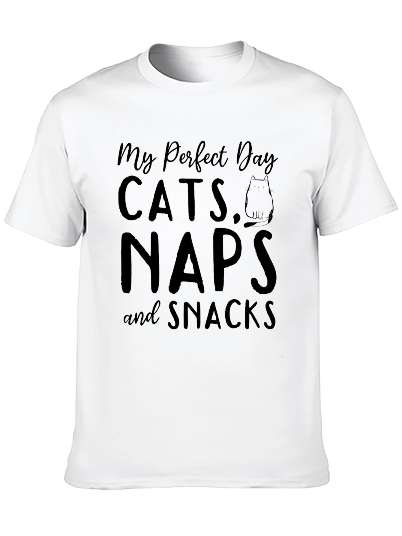 My Perfect Day: Cats Naps & Snacks Black T-Shirt