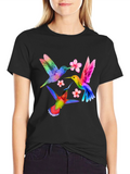 Hummingbird Floral Print T-Shirt