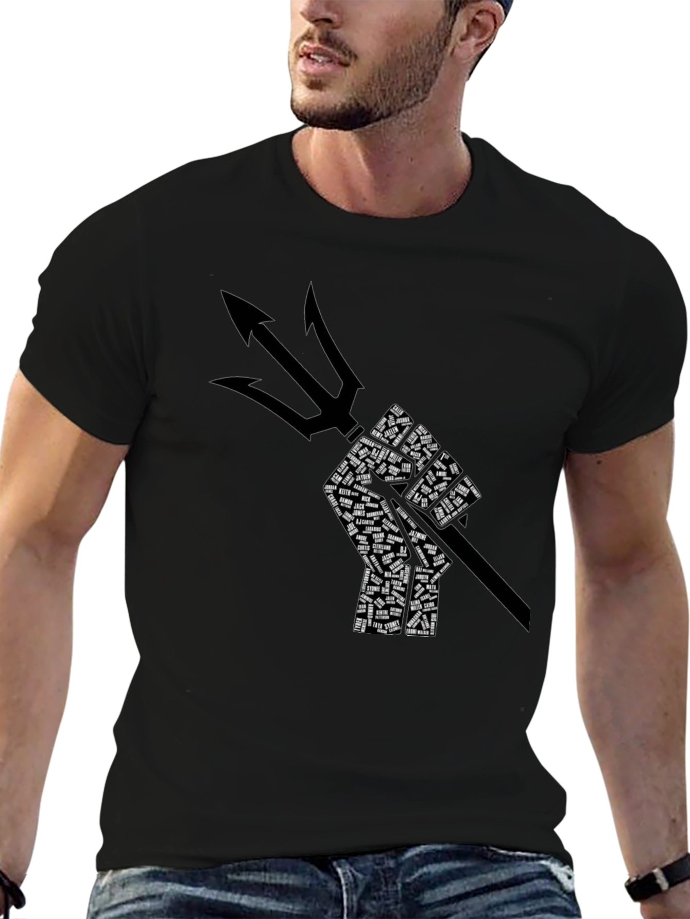 Poseidon Trident Fist Graphic Black T-Shirt