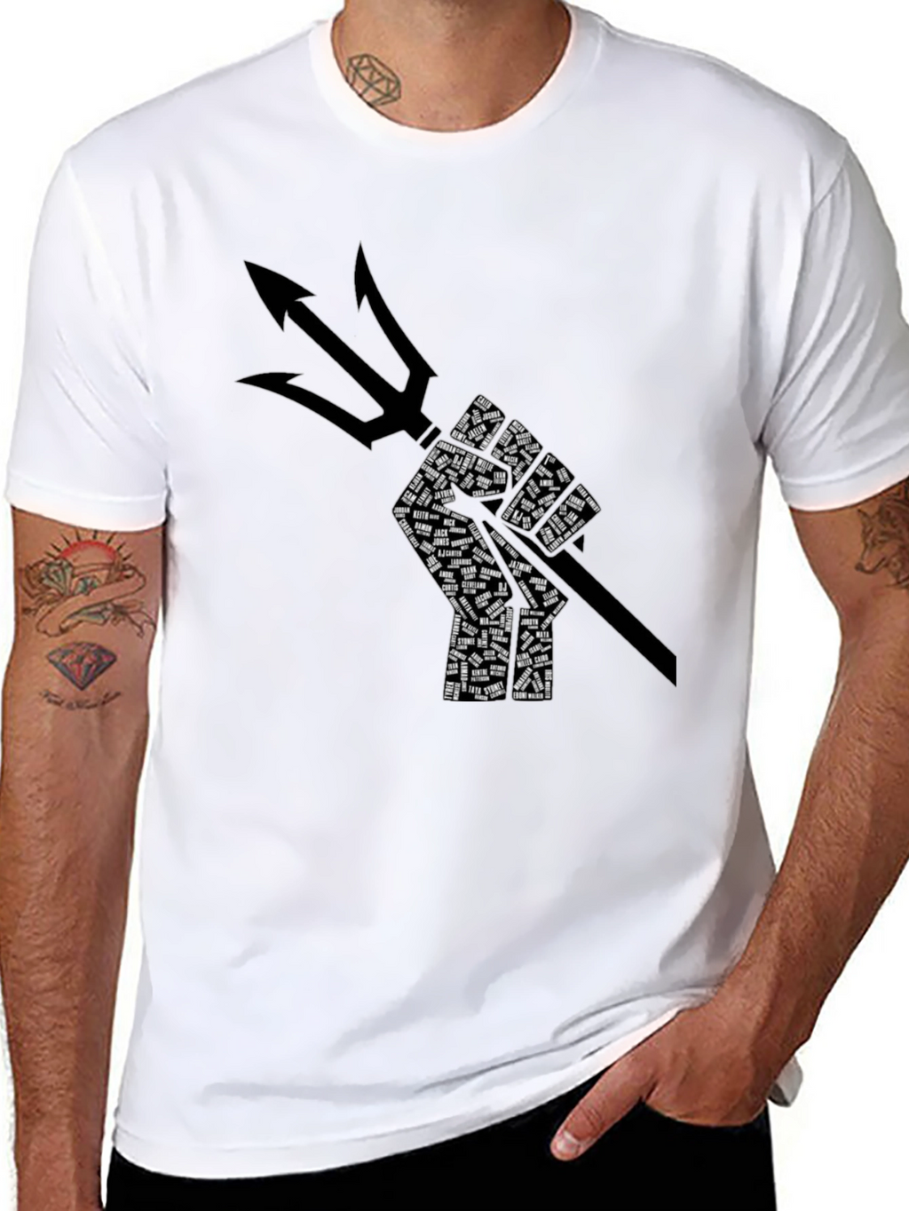 Poseidon Trident Fist Graphic Black T-Shirt