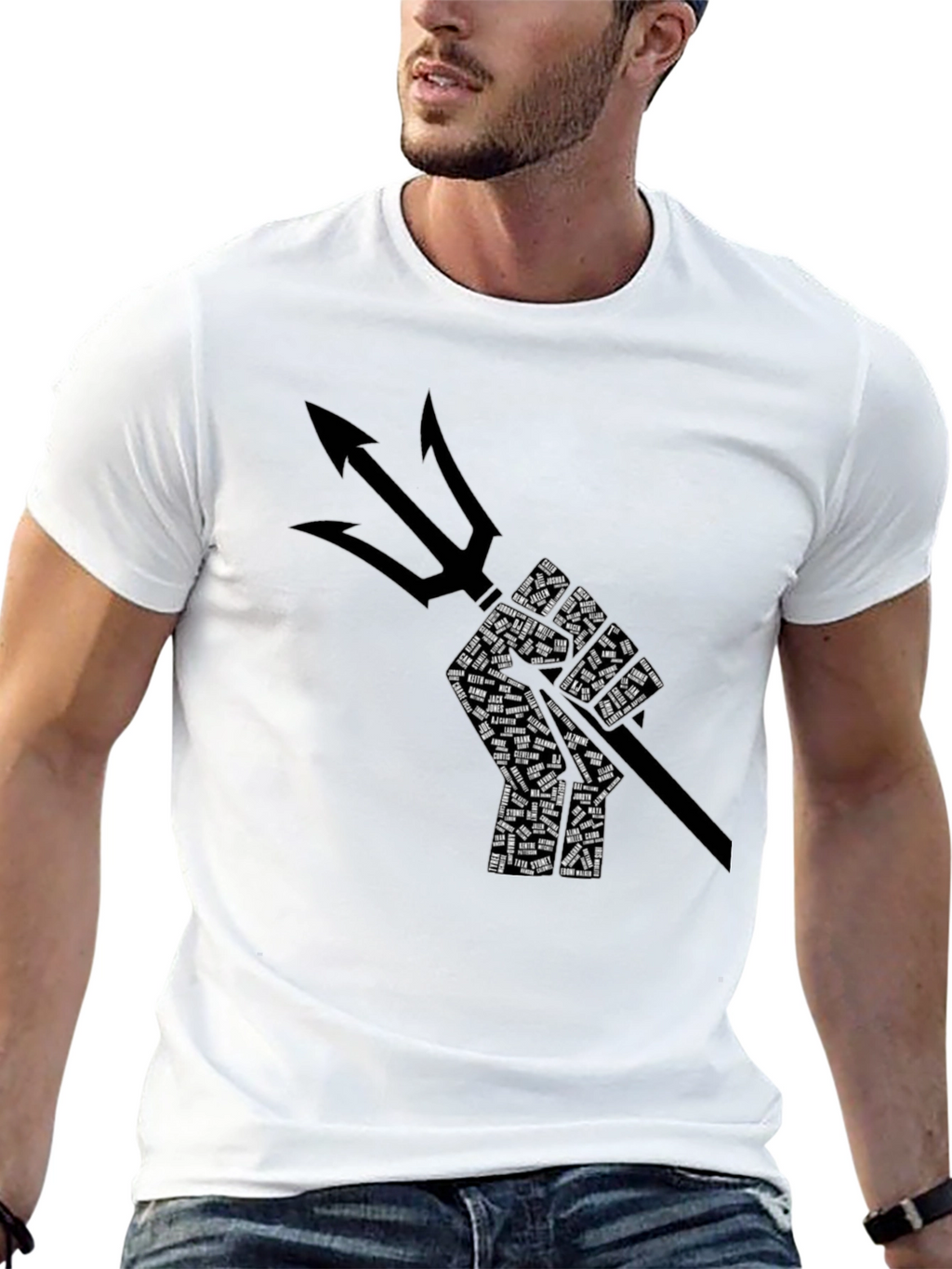 Poseidon Trident Fist Graphic Black T-Shirt