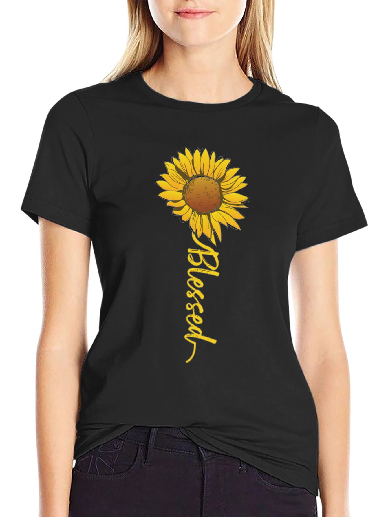 Blessed Sunflower Graphic Tee - Black