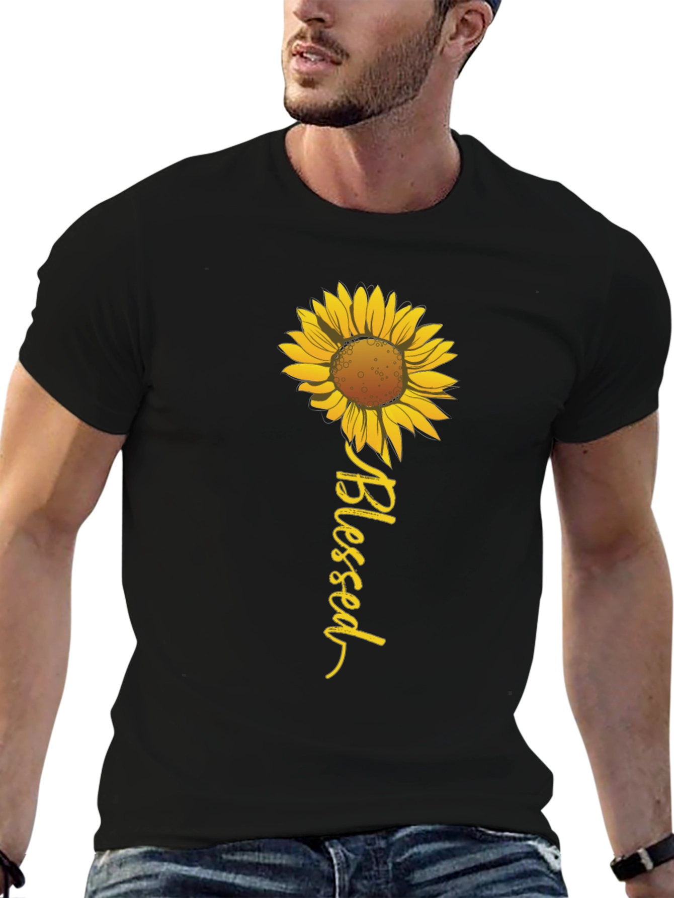 Blessed Sunflower Graphic Tee - Black