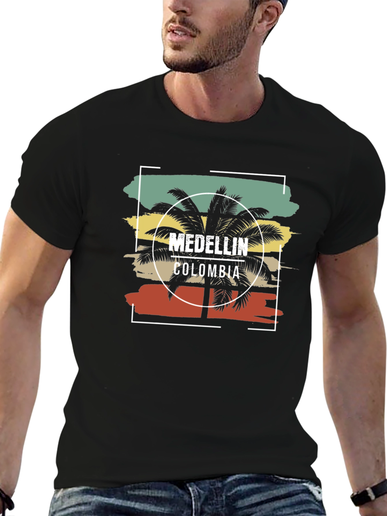 Medellin Colombia Graphic Tee - Retro Palm Tree Design