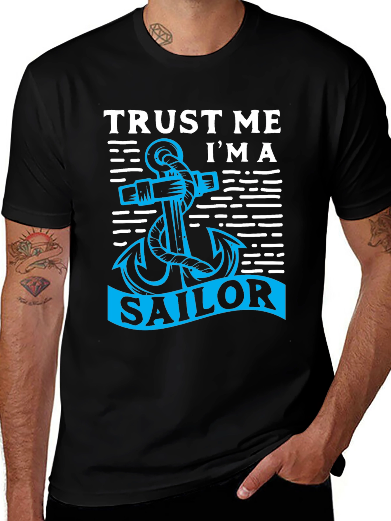 Trust Me Im a Sailor Black T-Shirt with Anchor Graphic