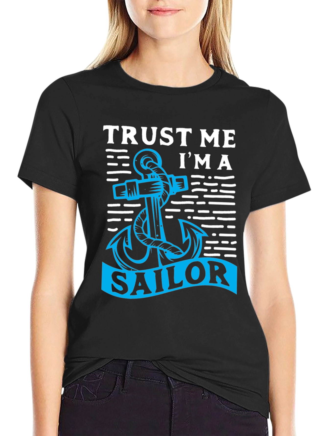 Trust Me Im a Sailor Black T-Shirt with Anchor Graphic