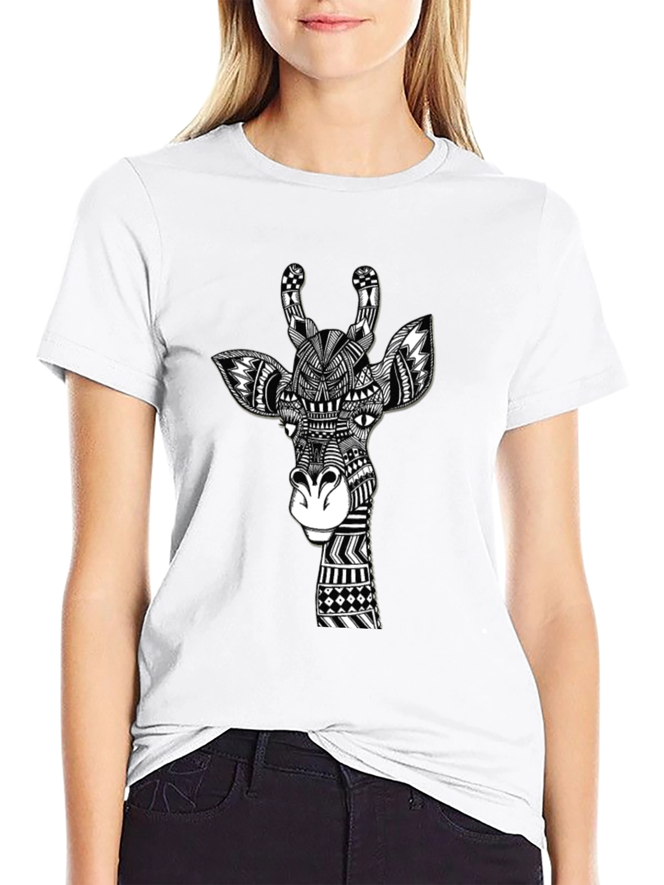 Giraffe Art Black T-Shirt Unique Design