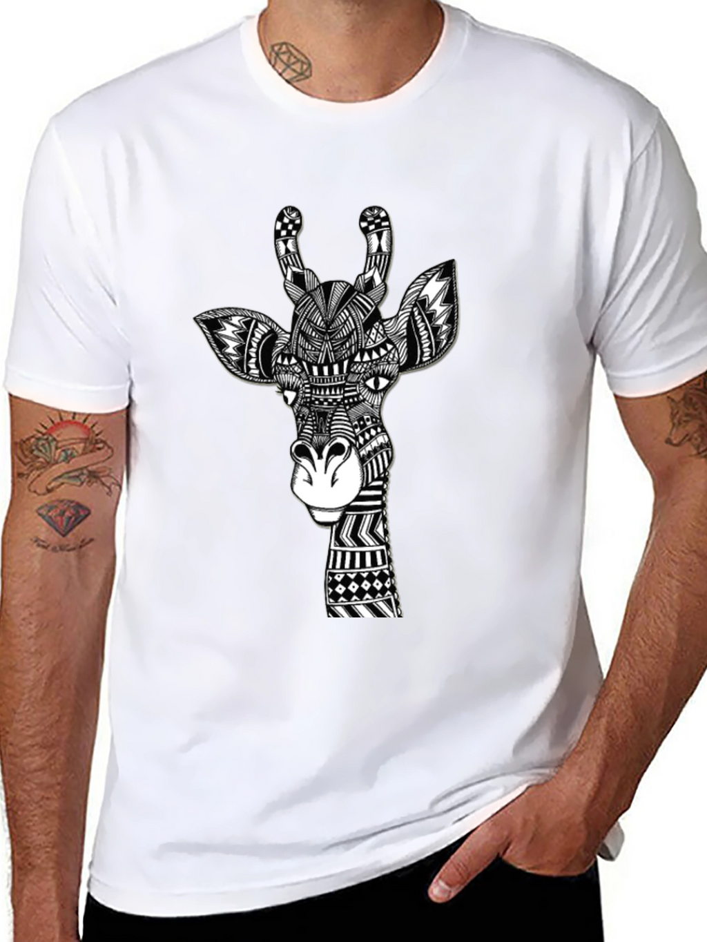 Giraffe Art Black T-Shirt Unique Design