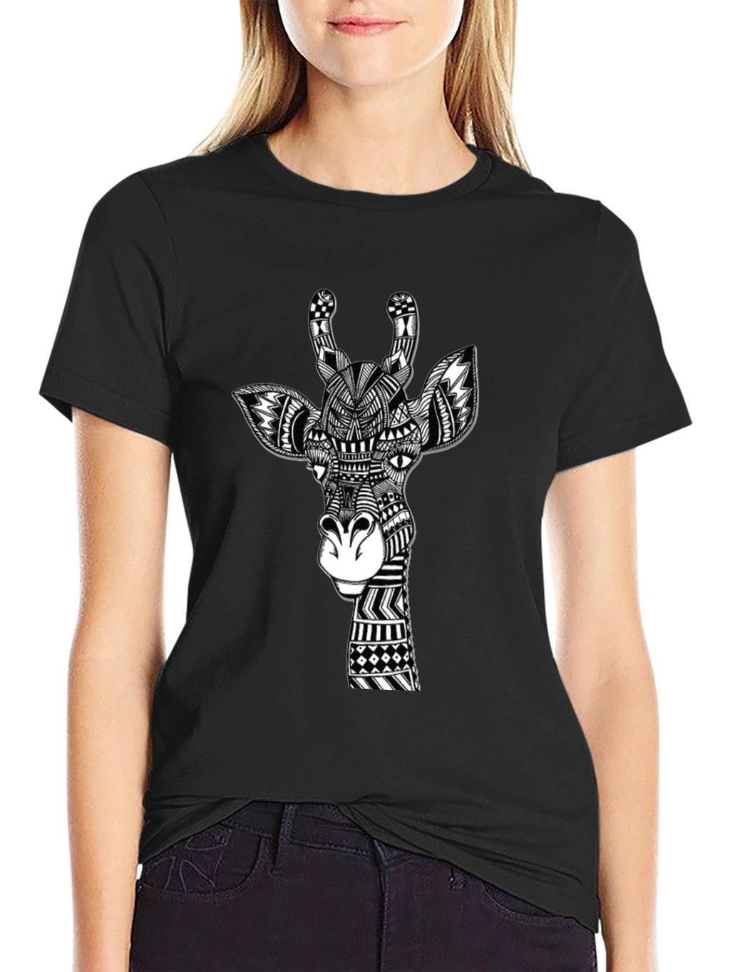 Giraffe Art Black T-Shirt Unique Design