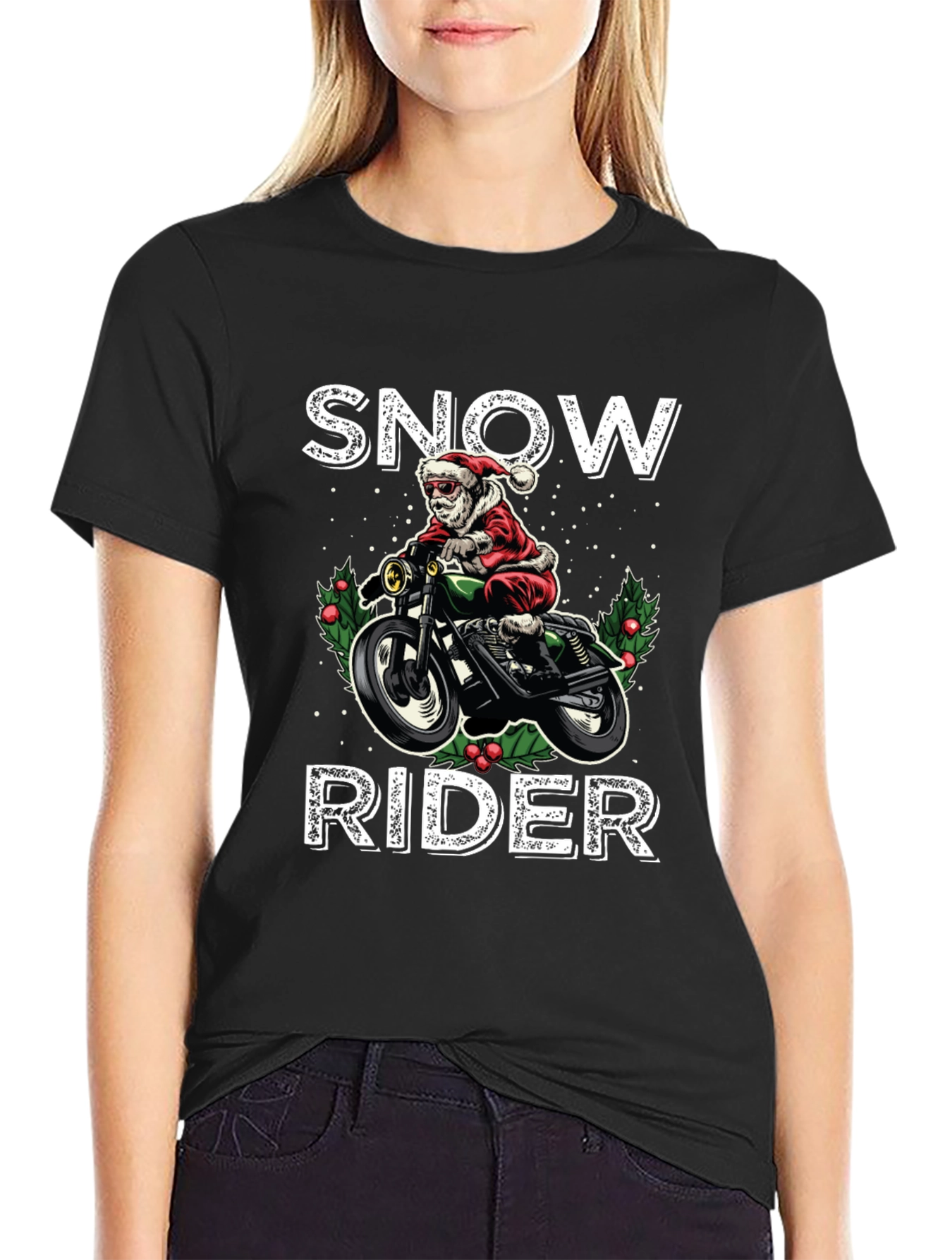 Snow Rider Graphic Tee - Motorcycle Santa Shirt