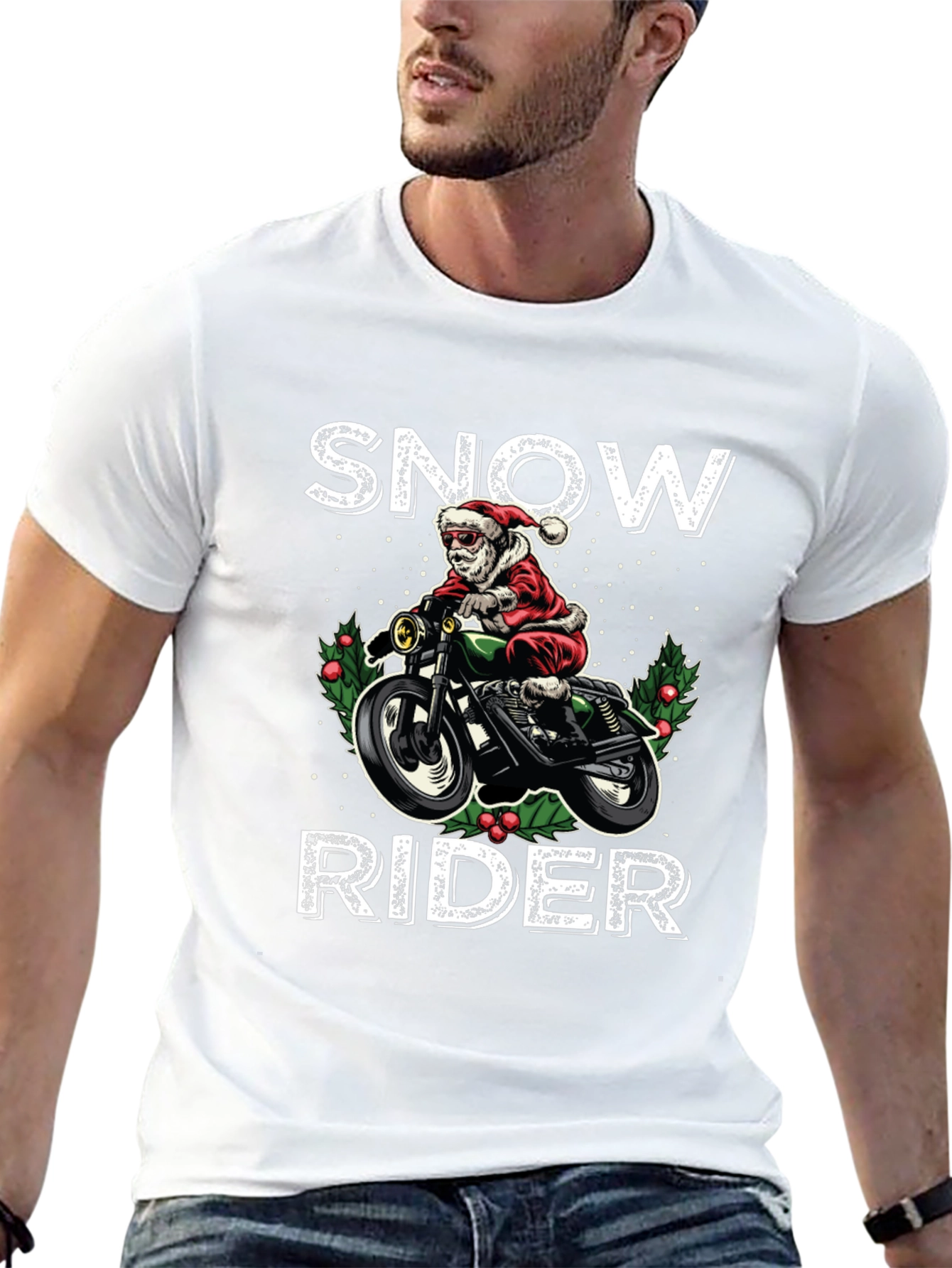 Snow Rider Graphic Tee - Motorcycle Santa Shirt