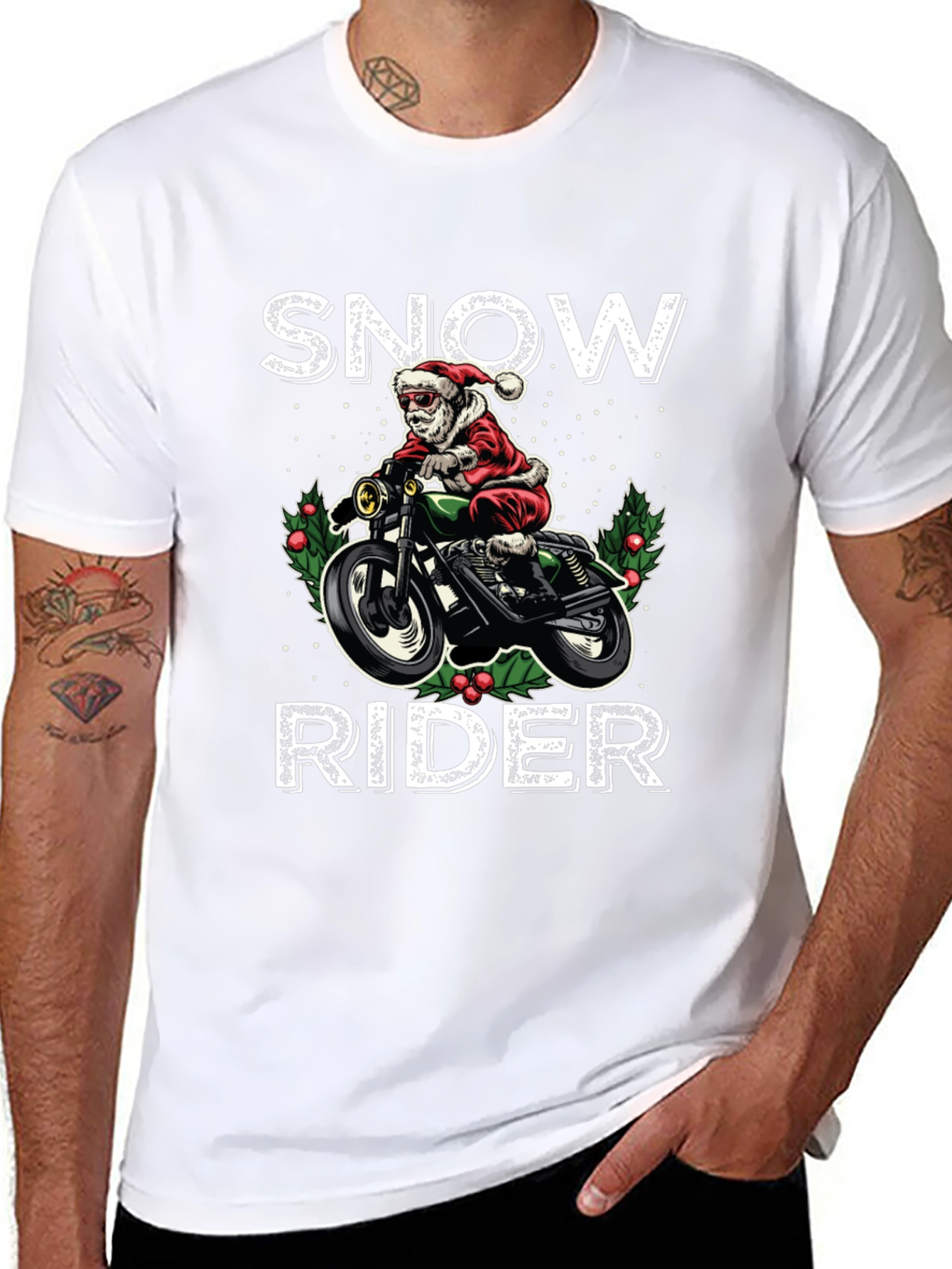 Snow Rider Graphic Tee - Motorcycle Santa Shirt