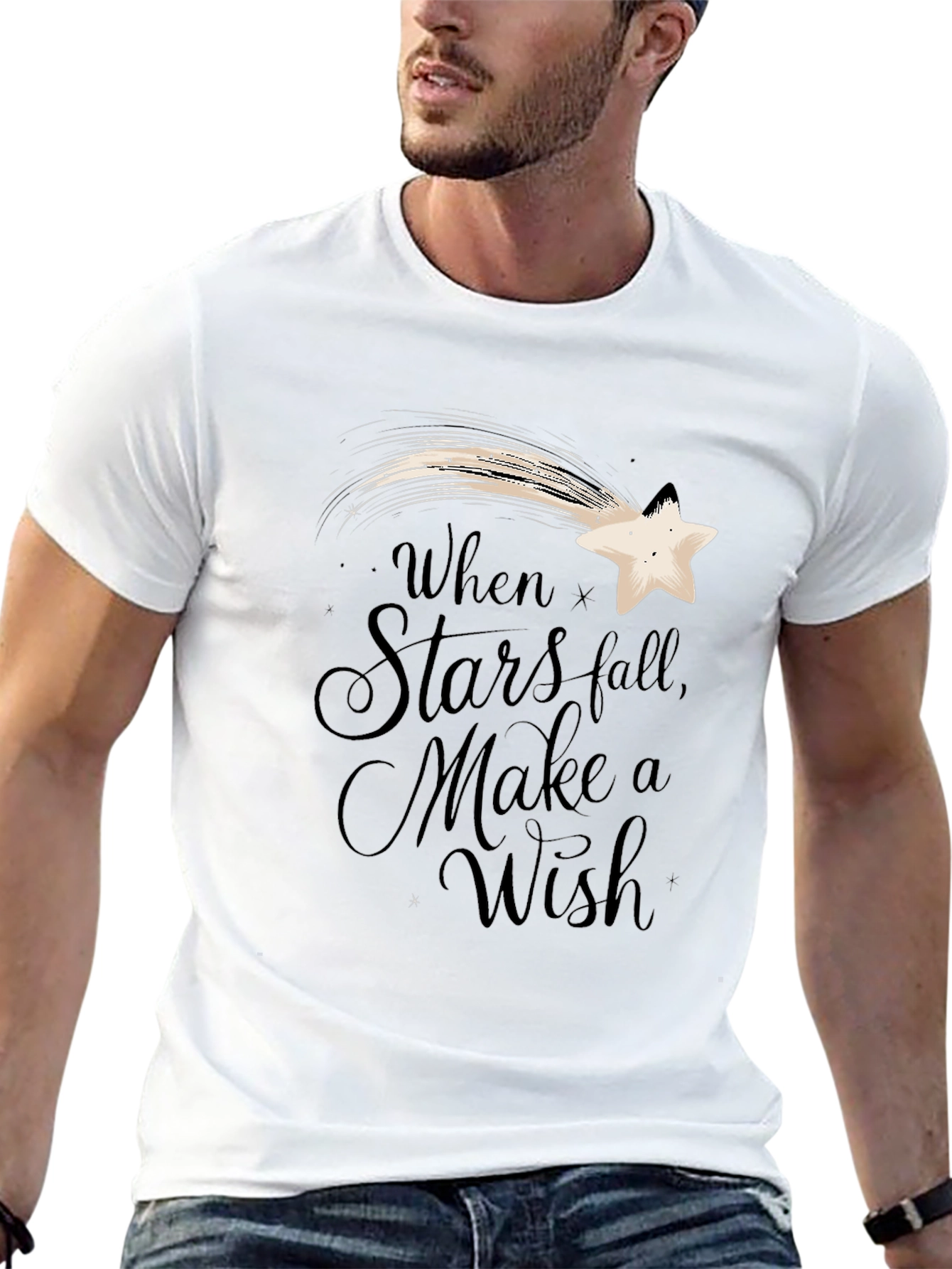 Stars Fall Wish Graphic Tee - Black Casual T-Shirt