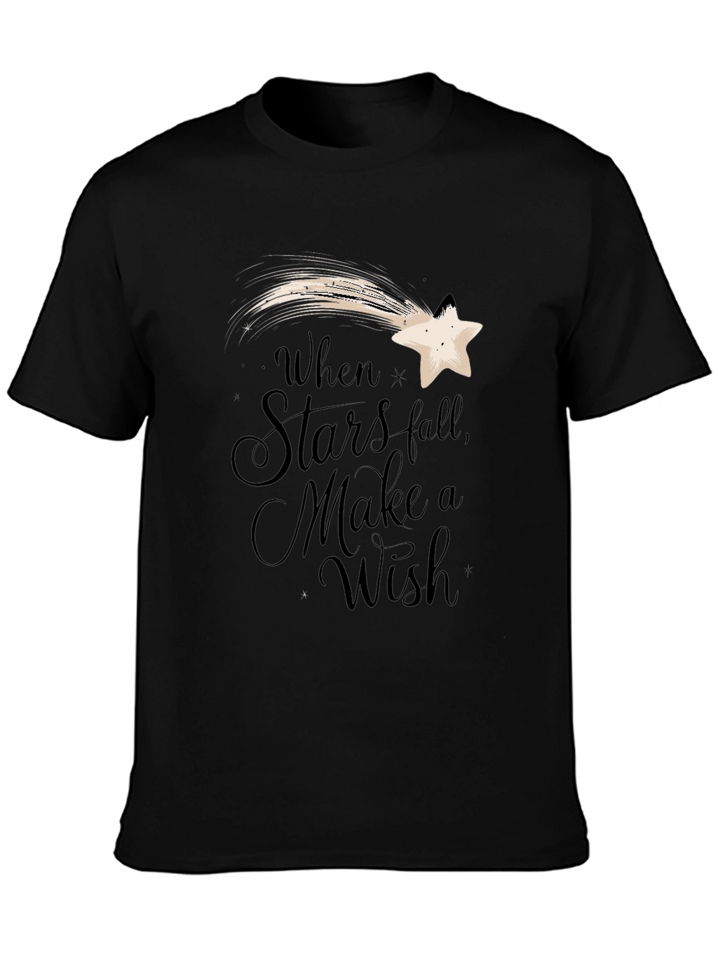 Stars Fall Wish Graphic Tee - Black Casual T-Shirt