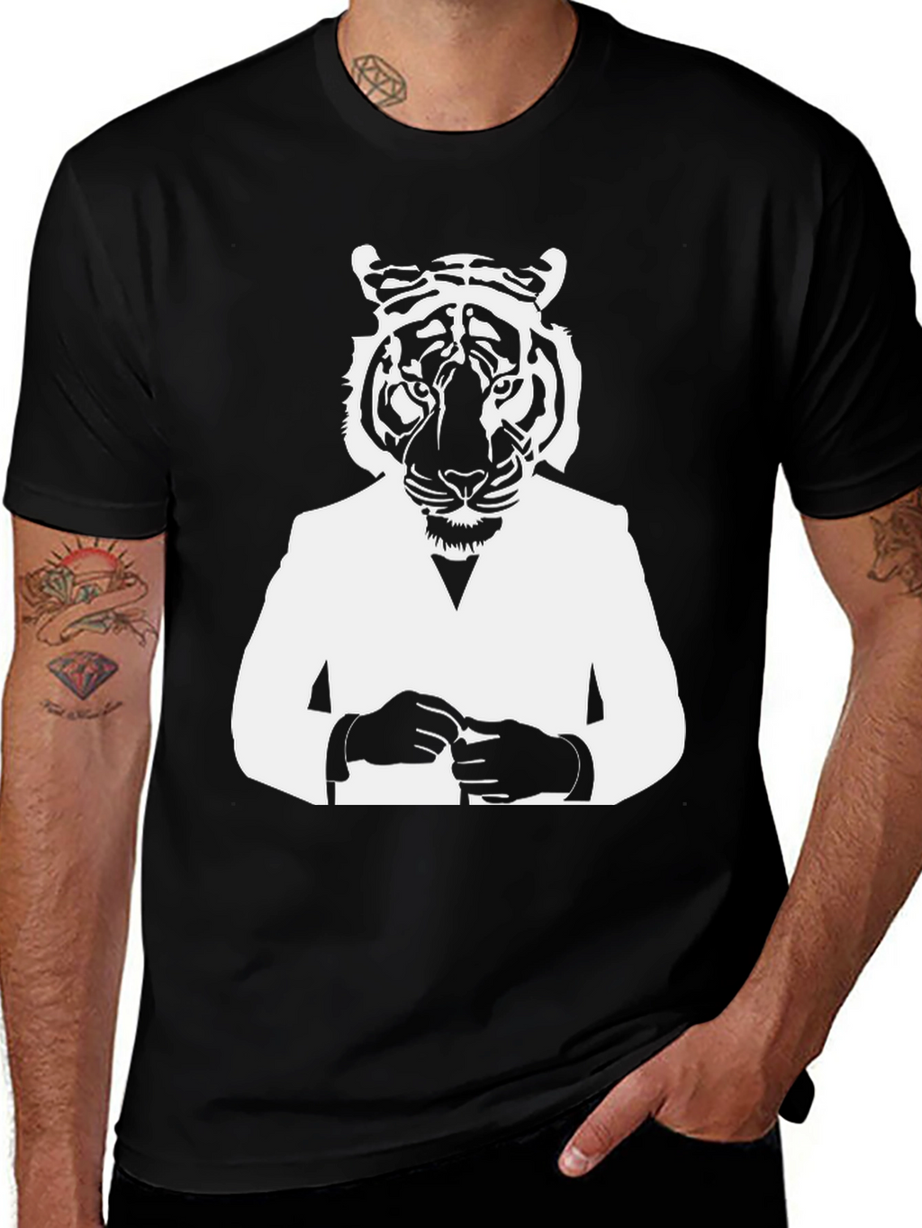 Tiger Man Graphic Tee - Stylish Black T-Shirt