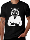 Tiger Man Graphic Tee - Stylish Black T-Shirt