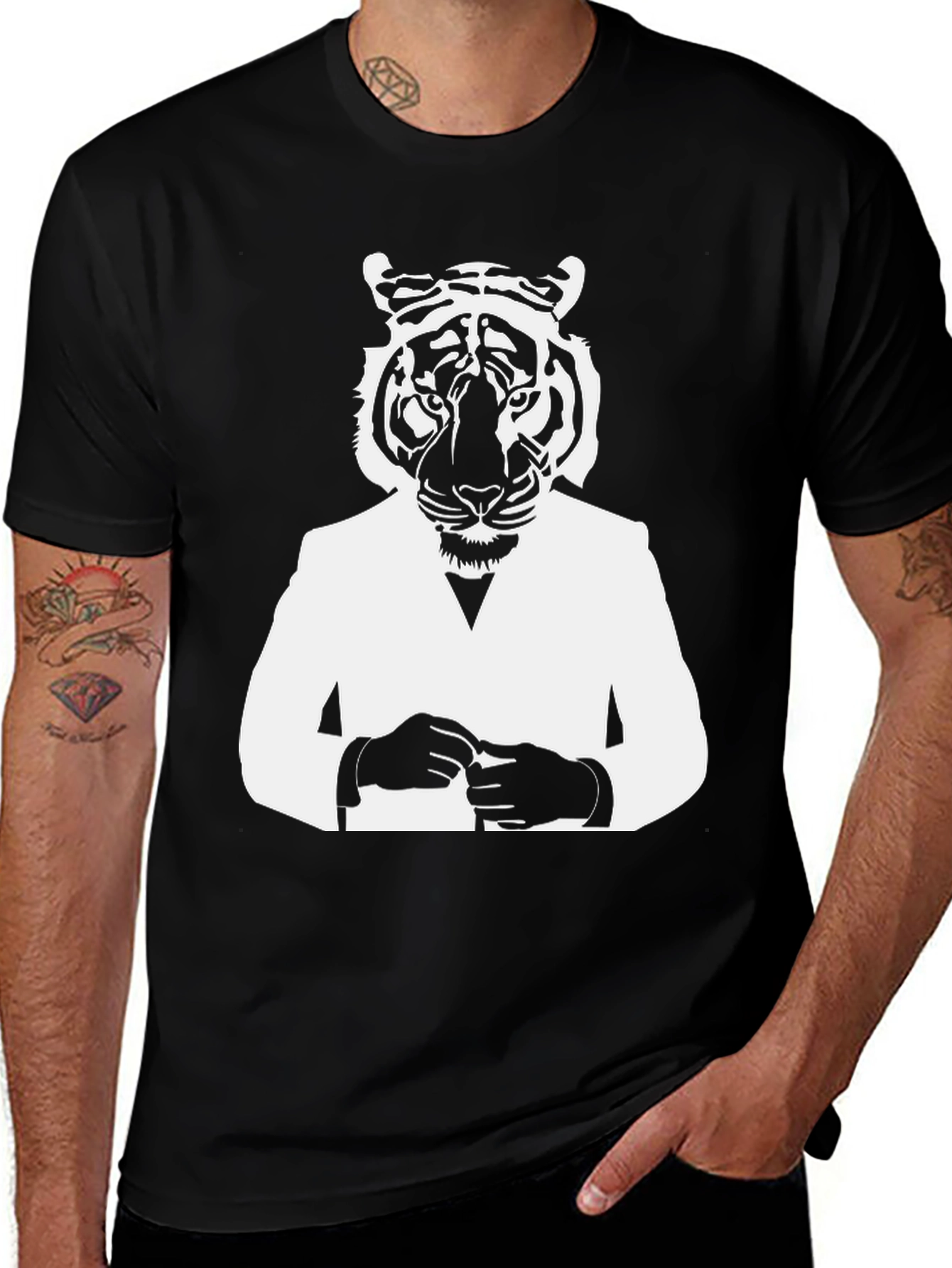 Tiger Man Graphic Tee - Stylish Black T-Shirt