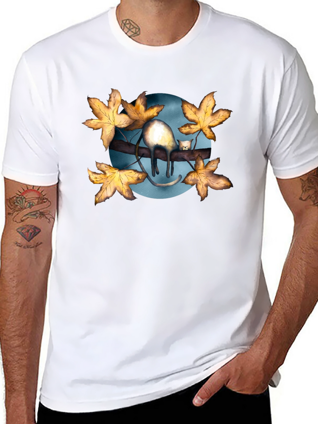 Cat on Branch T-Shirt - Unique Graphic Tee