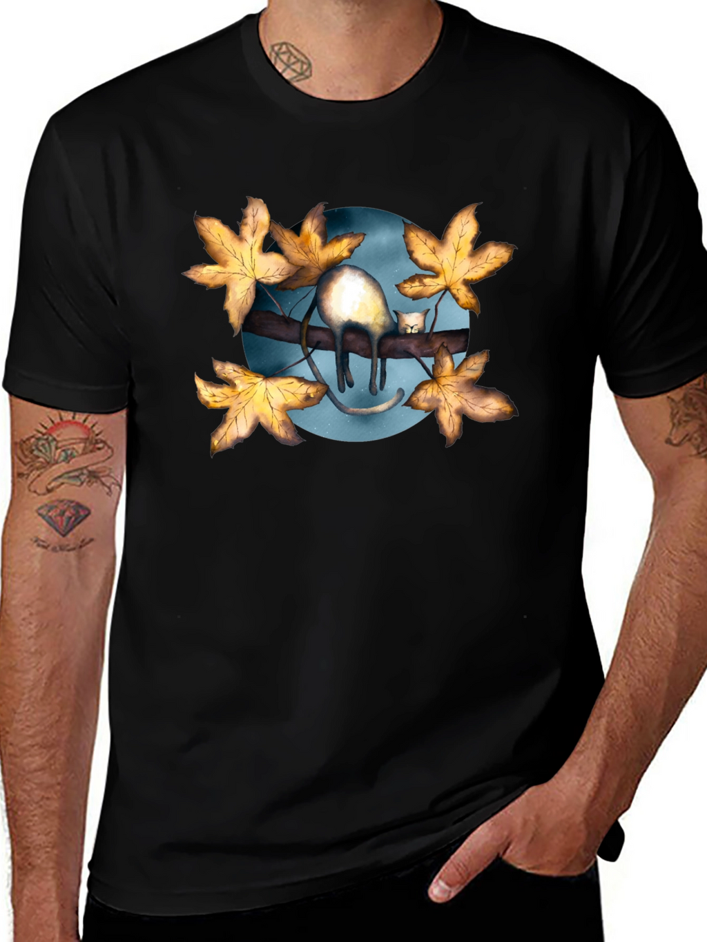 Cat on Branch T-Shirt - Unique Graphic Tee