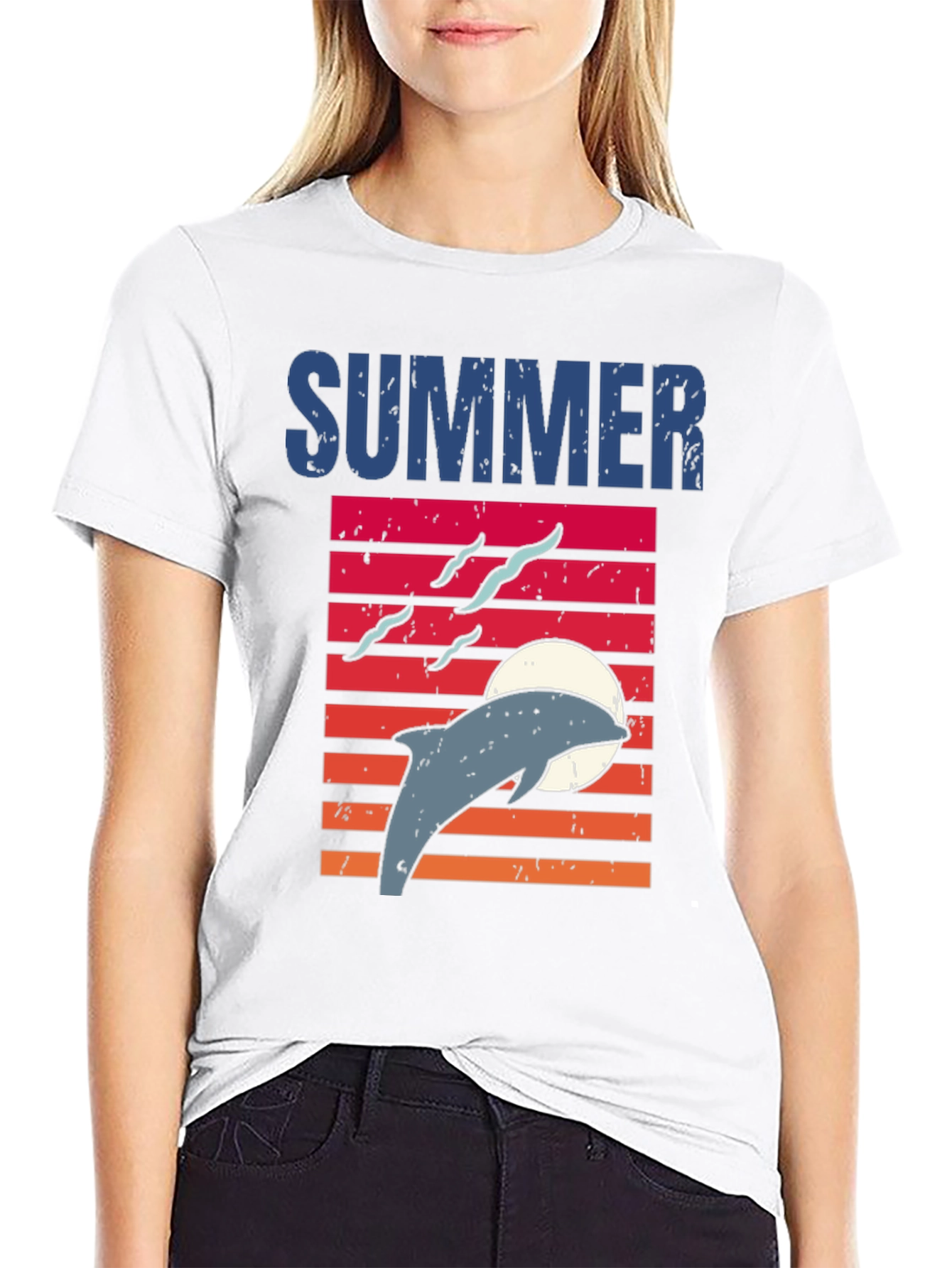 Summer Dolphin Sunset Graphic T-Shirt